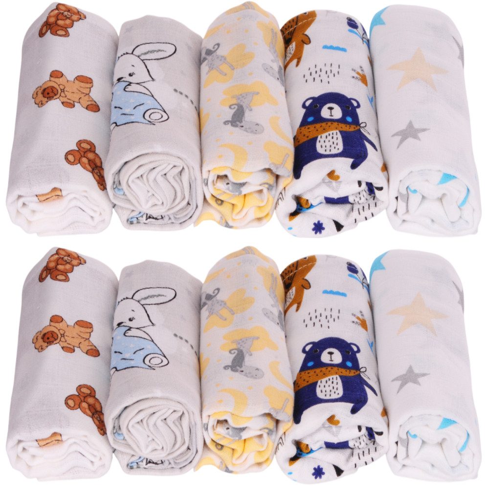 La Bortini 10er Spucktücher Baby Mullwindeln Schmusetücher Babytücher neutral, aus reiner Baumwolle, große Packung