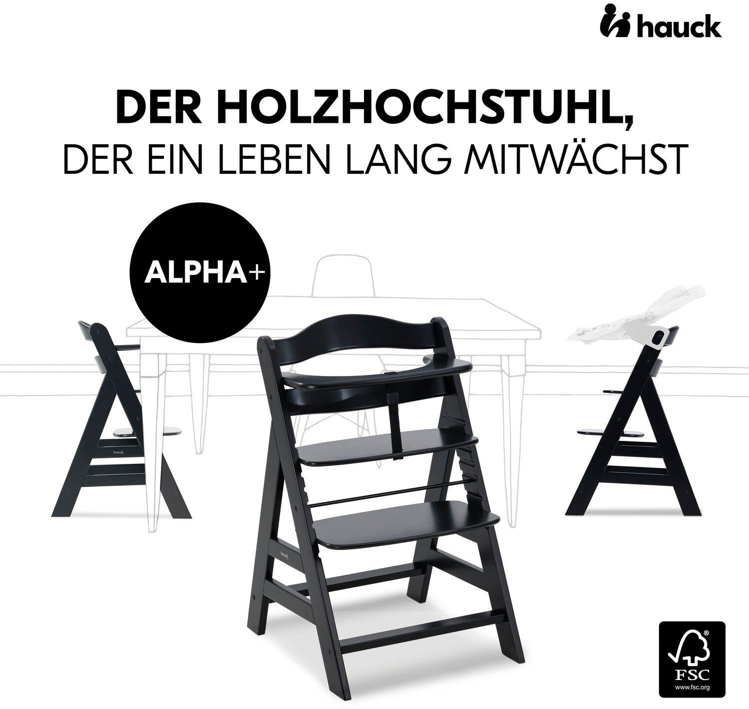 Hochstuhl weltweit Black, - - Wald Hauck FSC® Alpha+, schützt