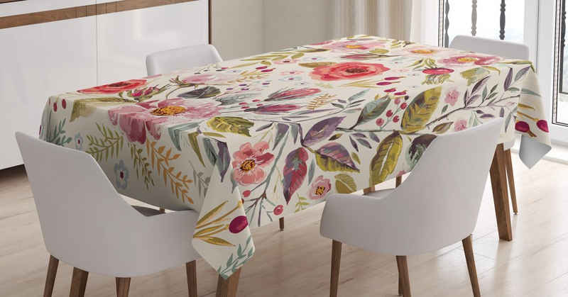 Abakuhaus Tischdecke Farbfest Waschbar Für den Außen Bereich geeignet Klare Farben, Bunt Abstrakte Blumen Rosen