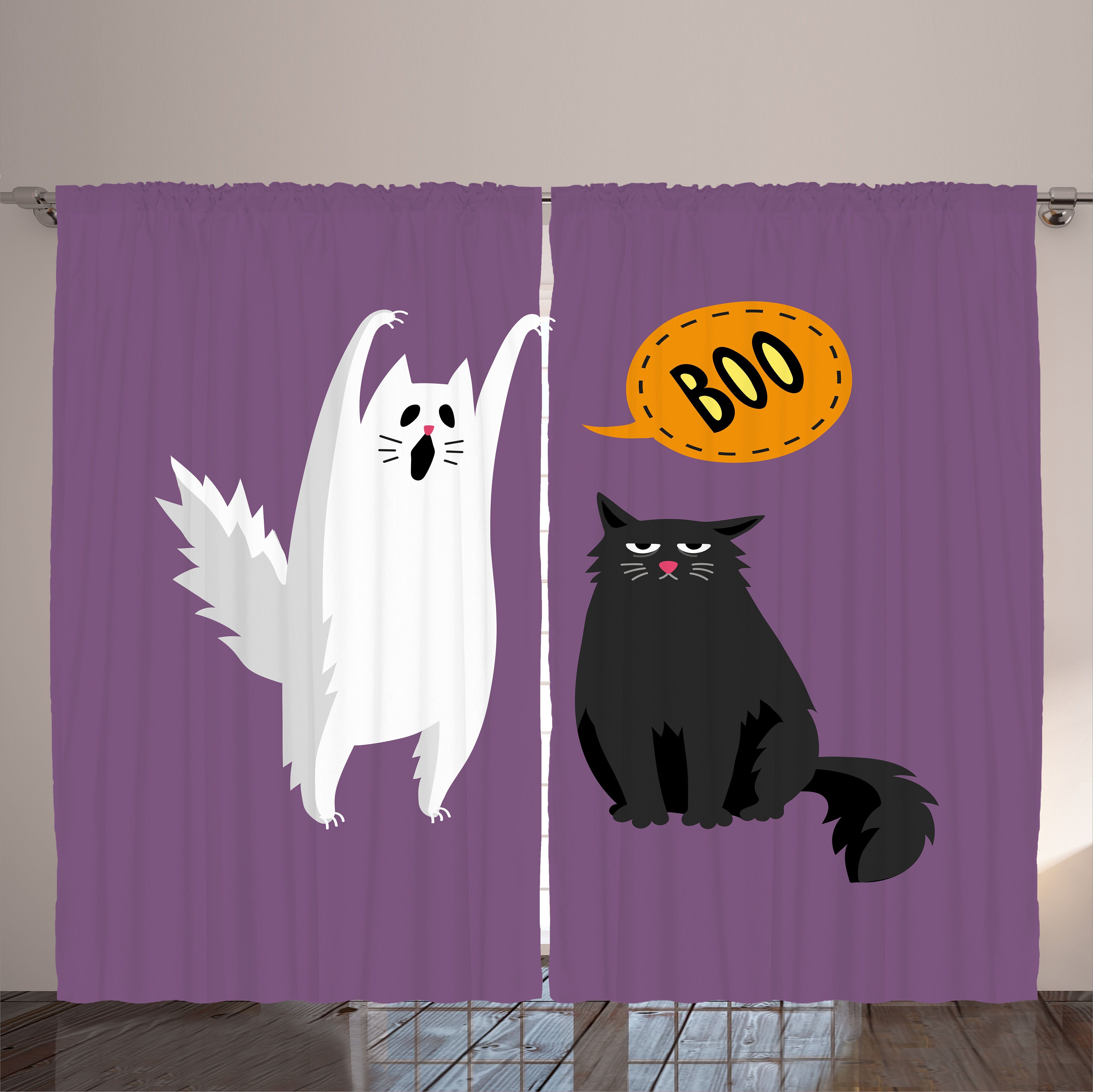 Schlafzimmer Abakuhaus, Haken, Kräuselband Katze und Schlaufen Vorhang Gardine Geist Lustiger Halloween sagt Boo mit