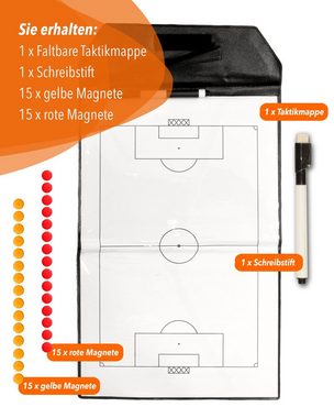 SPORTIKEL24 Organisationsmappe Magnetische Taktikmappe, faltbar, 23 x 25 cm, Trainermappe für Fußball, Beschritbares, magnetisches Spielfed