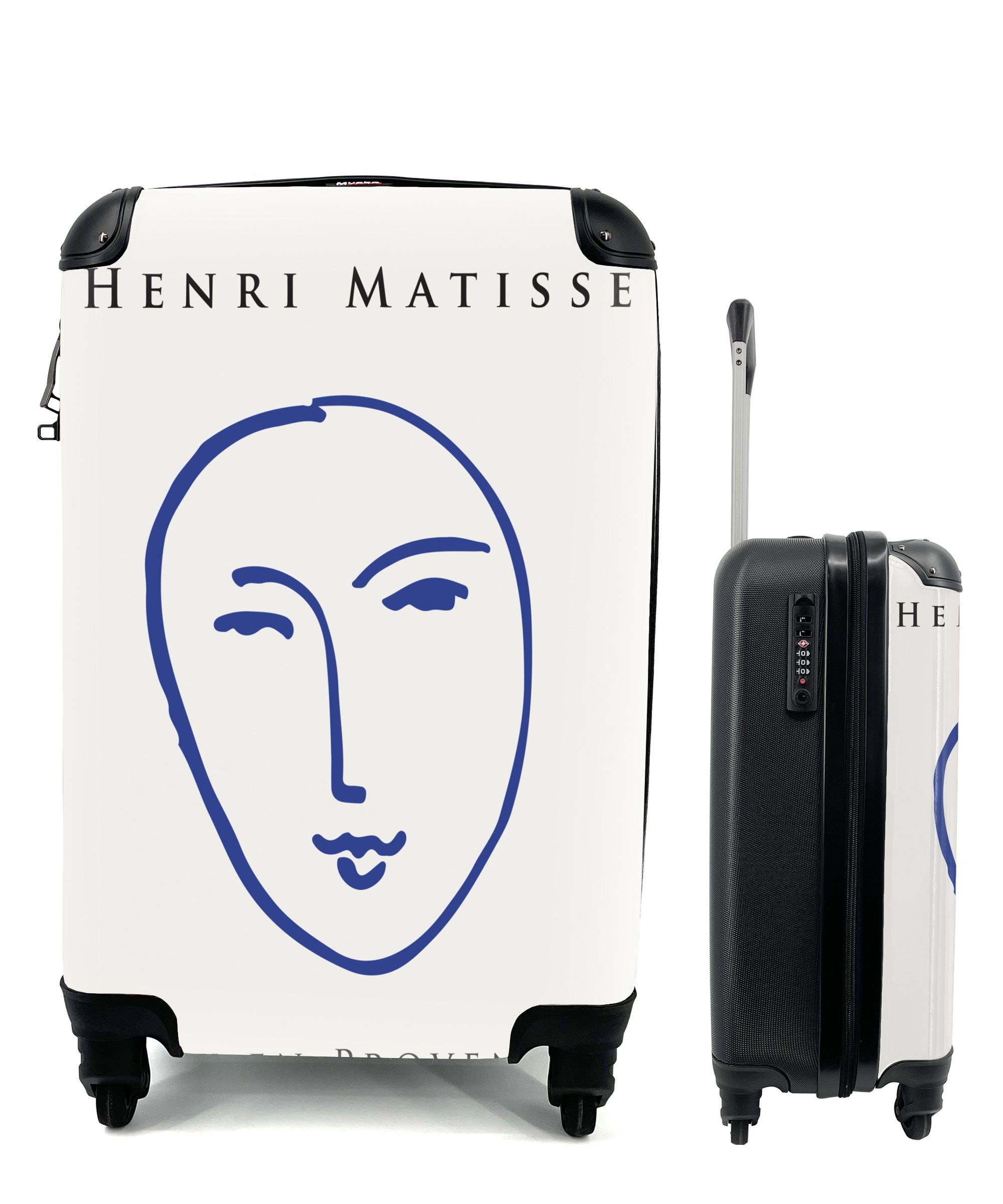 MuchoWow Handgepäckkoffer Henri Matisse - Kopf - Frau - Blau - Abstrakt, 4 Rollen, Reisetasche mit rollen, Handgepäck für Ferien, Trolley, Reisekoffer