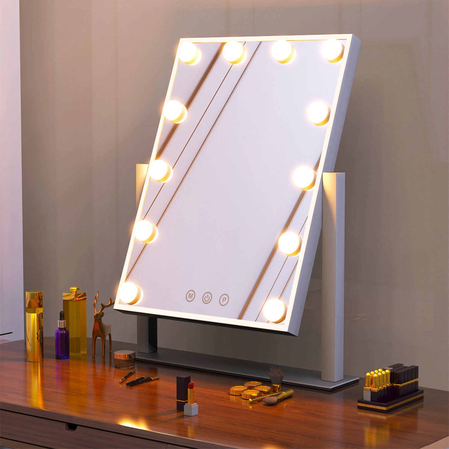 Kosmetikspiegel Hollywood Schminkspiegel mit 12 LED Beleuchtung, 360° Drehbar Spiegel