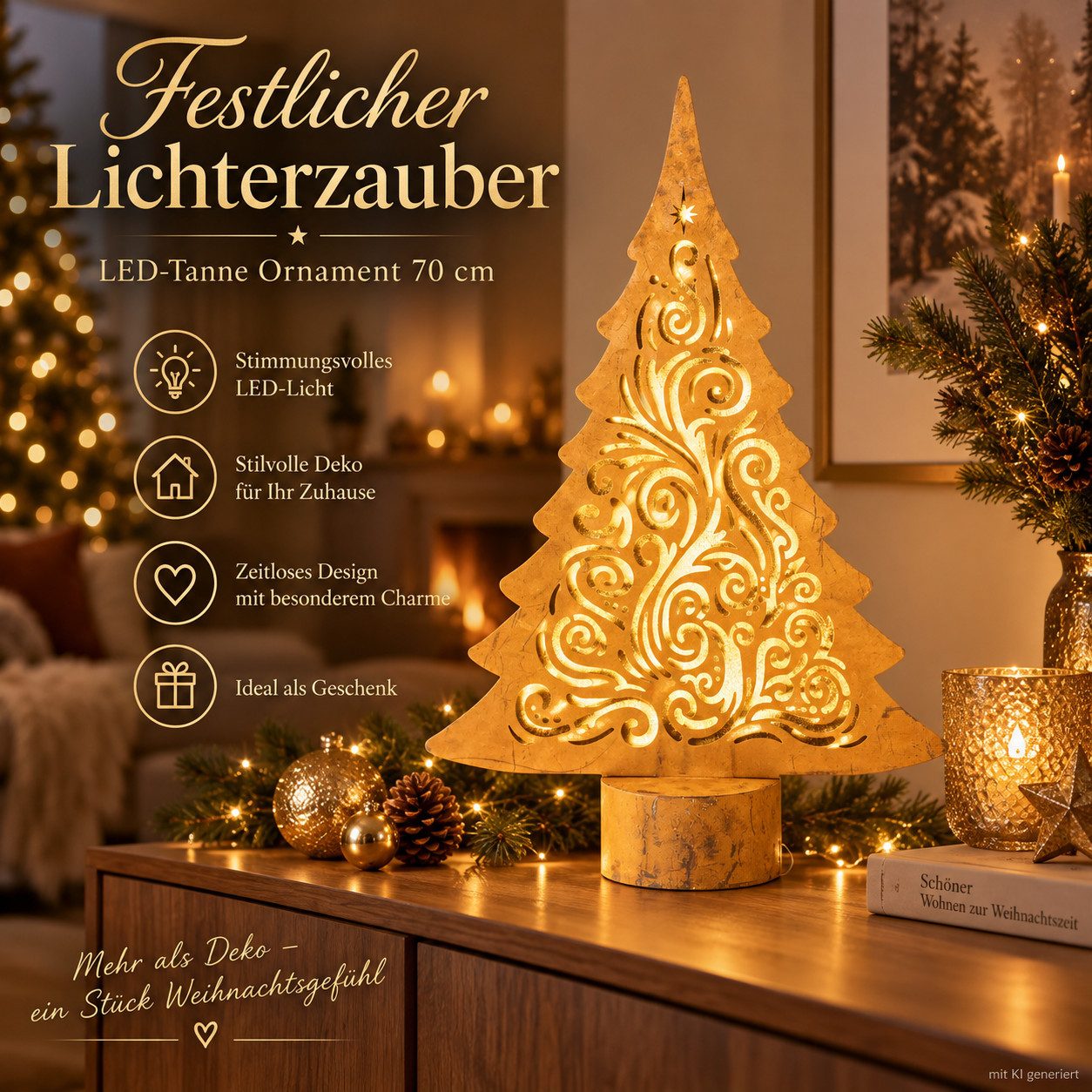 Weltbild LED-Dekofigur LED-Metalldekoration Tannenbaum 70 cm Weihnachtsdeko LED Beleuchtung, Metall Tannenbaum Ornament Weihnachtsbaum Figur Winterdeko