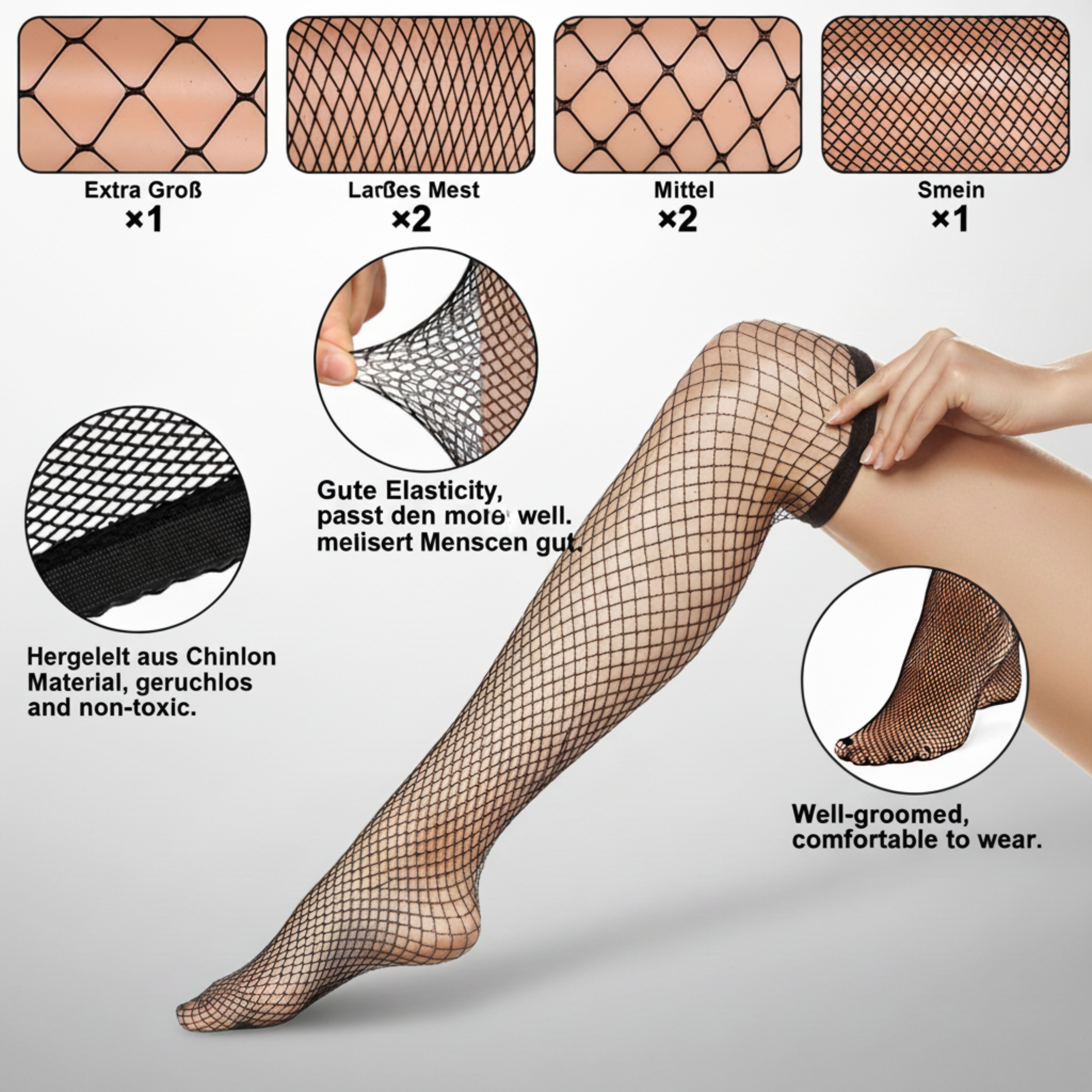 ALARA MESH Netzstrumpfhose 6er Pack Damen Fasching Party Netzstrumpfhosen Elastisch Strumpfhosen