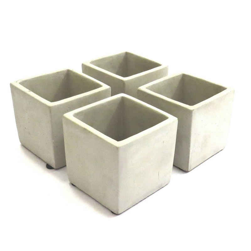Übertopf Übertopf Beton Quadratisch 4er Set 9x9 cm Grau Modern, 4er Set