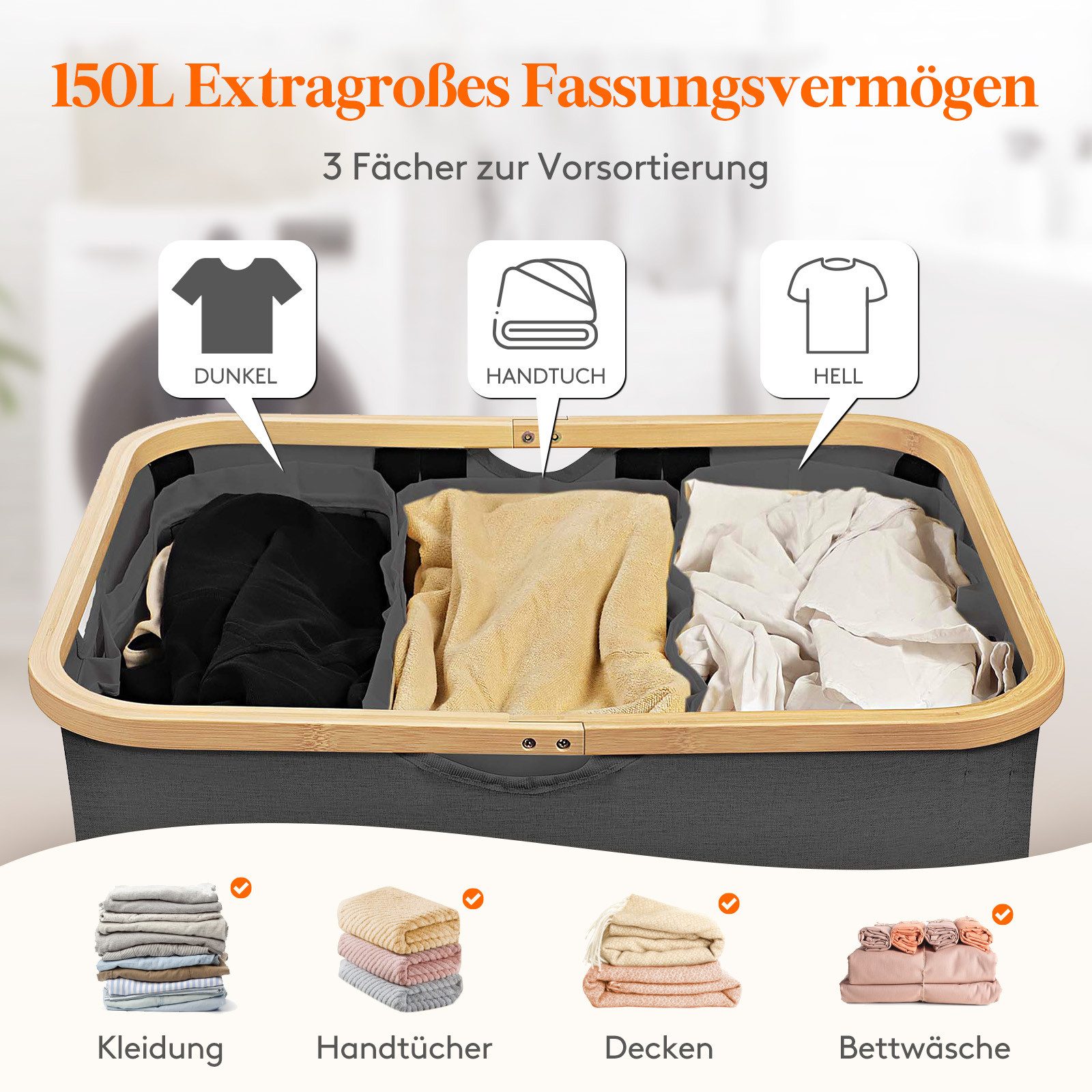 Lifewit Wäschebox 150L Wäschekorb mit Deckel, günstig online kaufen