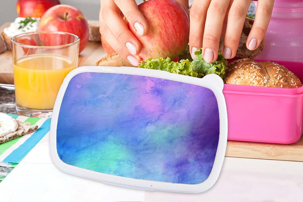 MuchoWow Lunchbox Kunststoff, Blau Kunststoff - für - Grün, (2-tlg), Aquarell Brotbox rosa Mädchen, Lila - Snackbox, Kinder, Brotdose Erwachsene