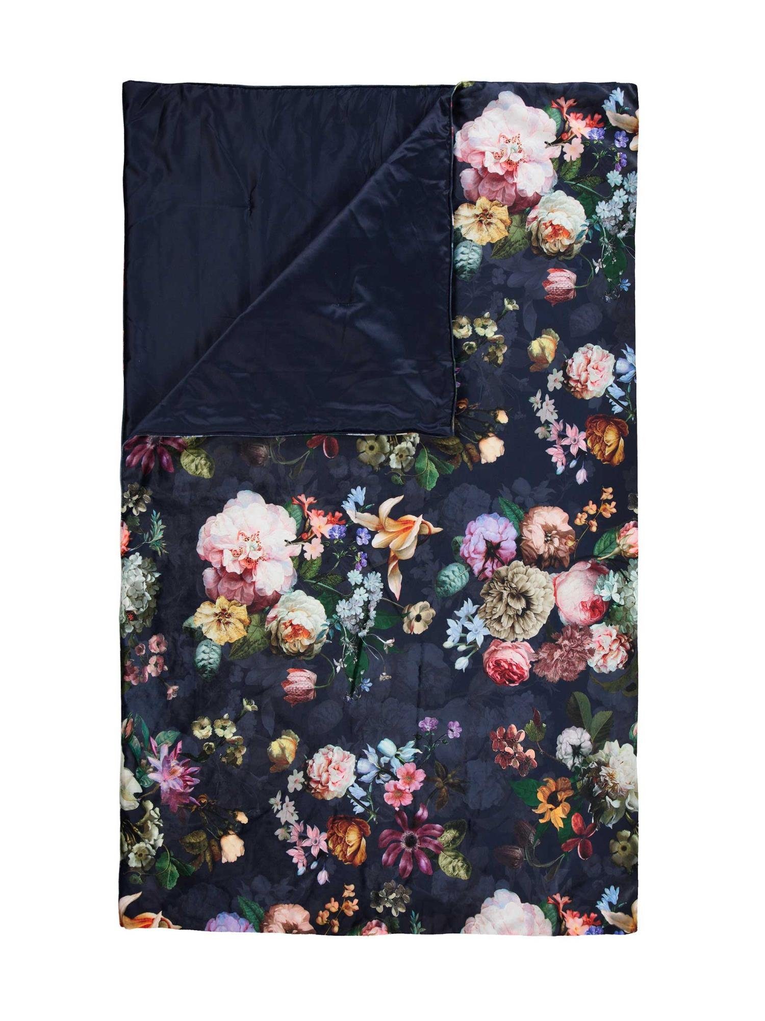 Plaid Fleur, Essenza, aus weichem mit Nightblue Blumenprint Samt