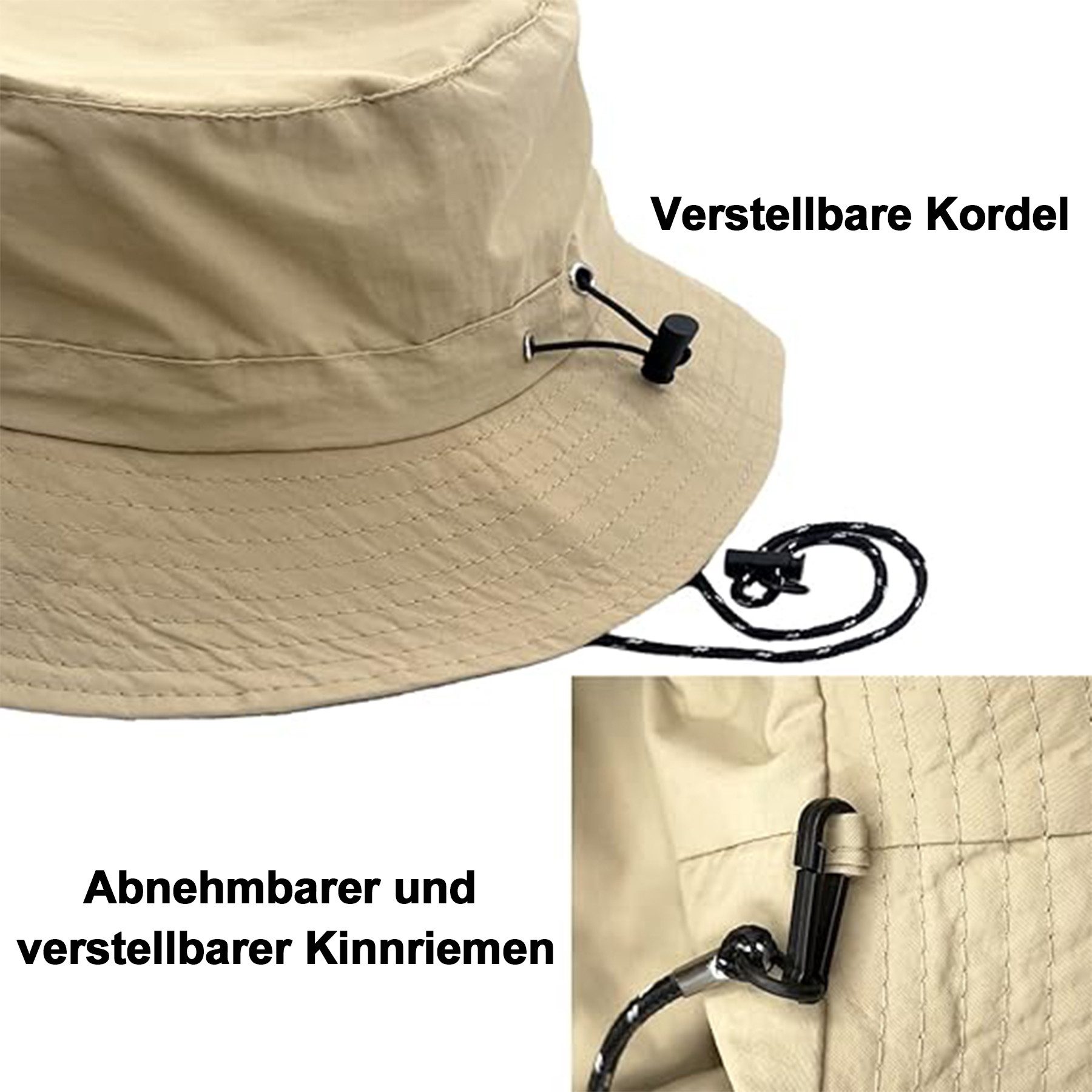 Mutig Fischerhut Sonnenhut Damen Herren, Wasserdichter Fischerhut mit Kinnriemen (UV Schutz Sommer Hut, Faltbar und Schnell trocknend, Leichter Outdoor Regenhut) für Wandern, Strand und Reisen