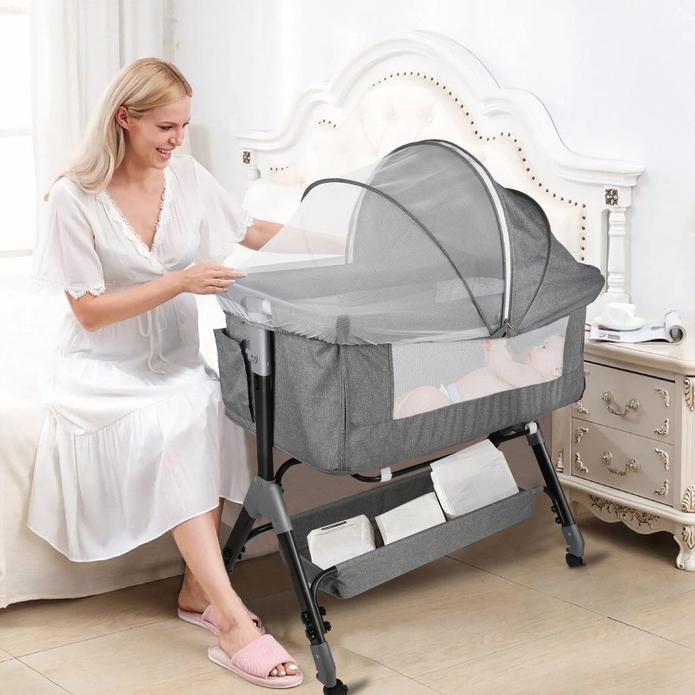 JEOBEST Beistellbett Baby, Grab-and-go Baby Bett mit Matratze & Rädern für günstig online kaufen