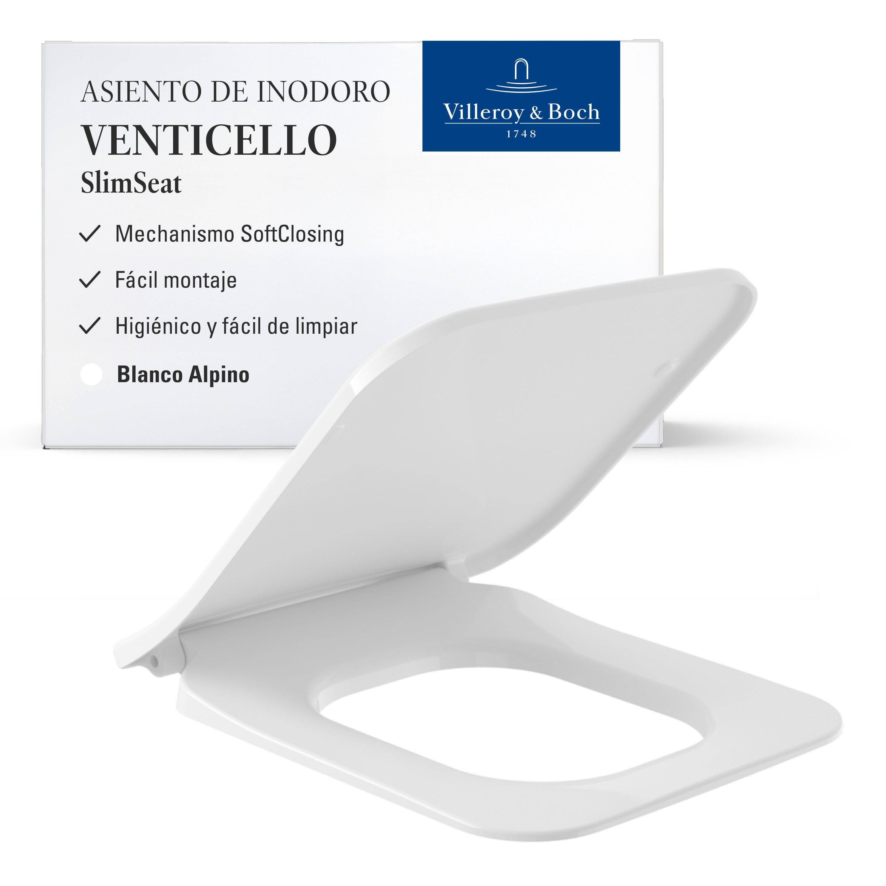 Villeroy & Boch WC-Sitz Venticello SlimSeat, mit Absenkautomatik, abnehmbarer, ultraflacher Toilettensitz, eckig