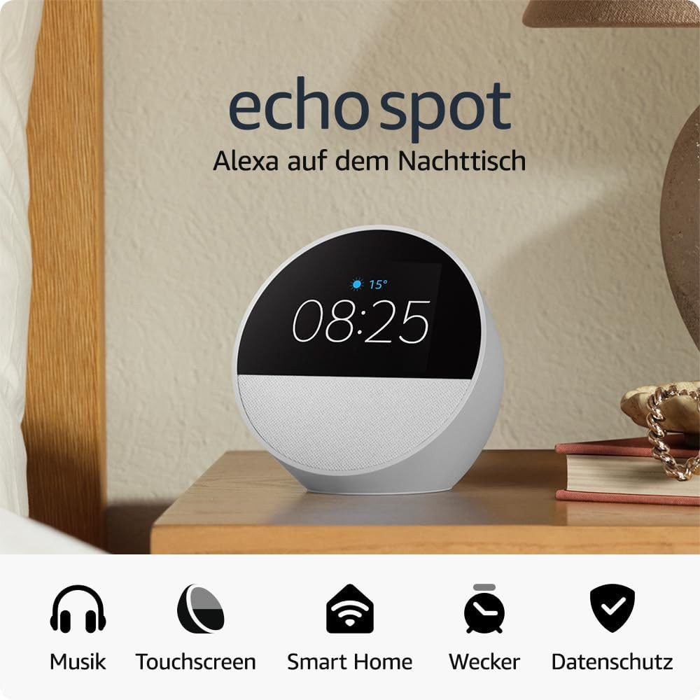 Amazon Echo Spot (Neueste Generation) smarter Wecker mit sattem Klang Lautsprecher (WLAN (WiFi), Alexa Sprachsteuerung, Smart Home Hub)