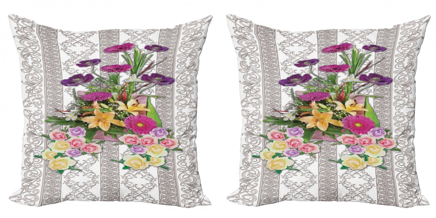 Stück), Kissenbezüge Blumenstrauß auf Curls Accent (2 Bunter Digitaldruck, Doppelseitiger Blume Abakuhaus Modern