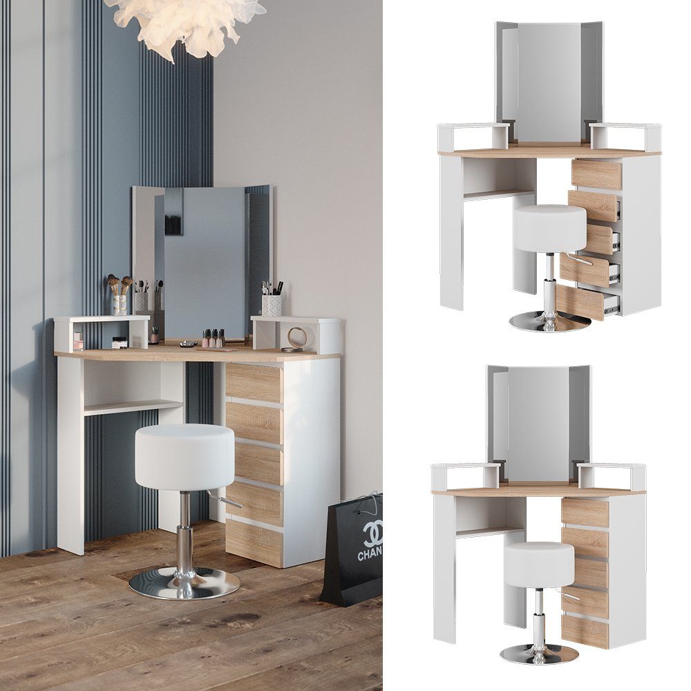 Vicco Schminktisch Tilda, Weiß/Sonoma, 113.3 cm günstig online kaufen