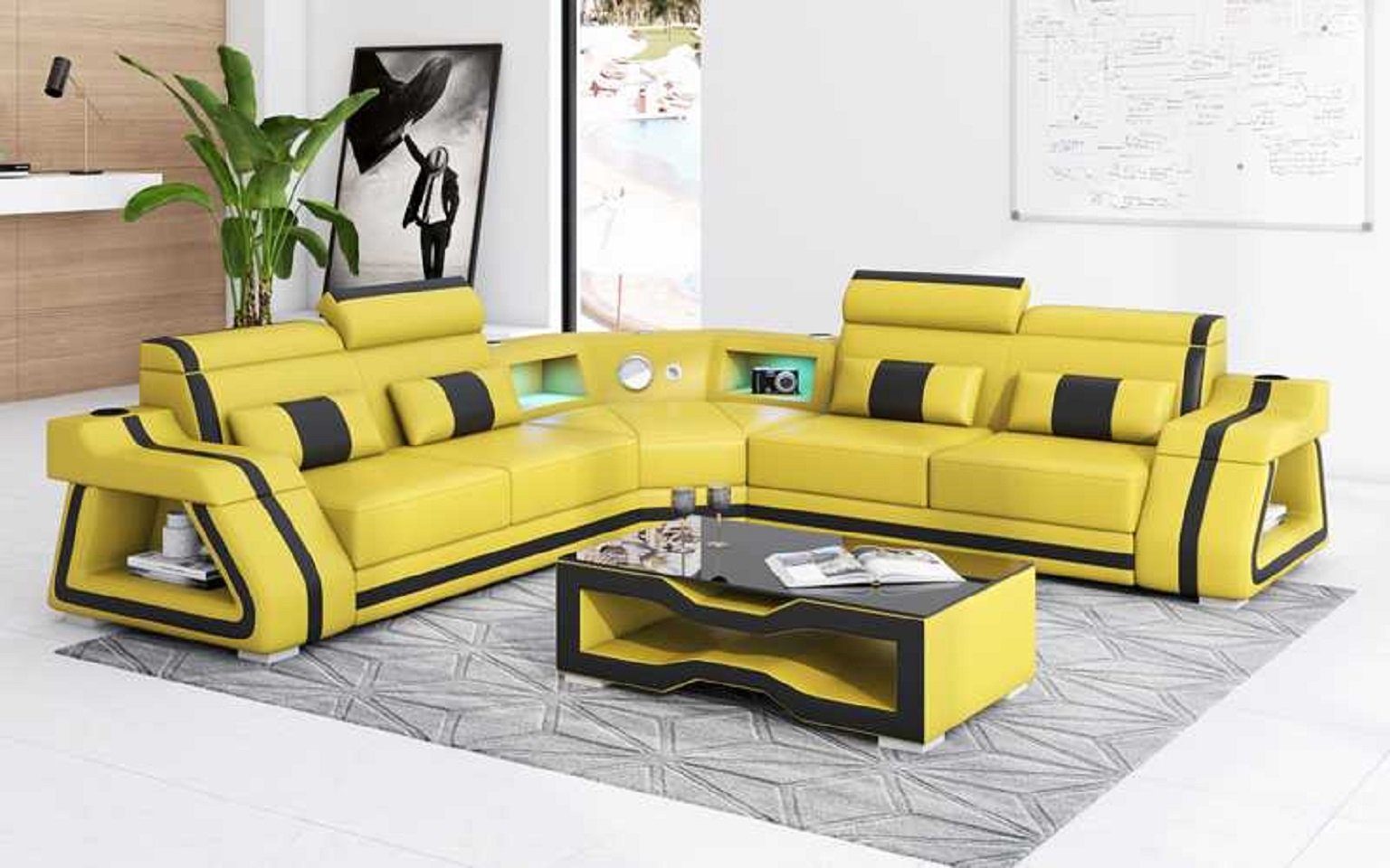 JVmoebel Ecksofa Modern Ecksofa L Form Sofa Couch LED Luxus Design, 3 Teile, Made in Europe Gelb