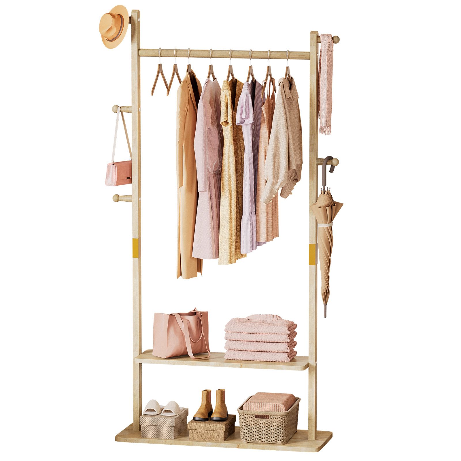 Yorbay Kleiderständer Garderobenständer aus Massivholz mit Ablagebrettern & günstig online kaufen