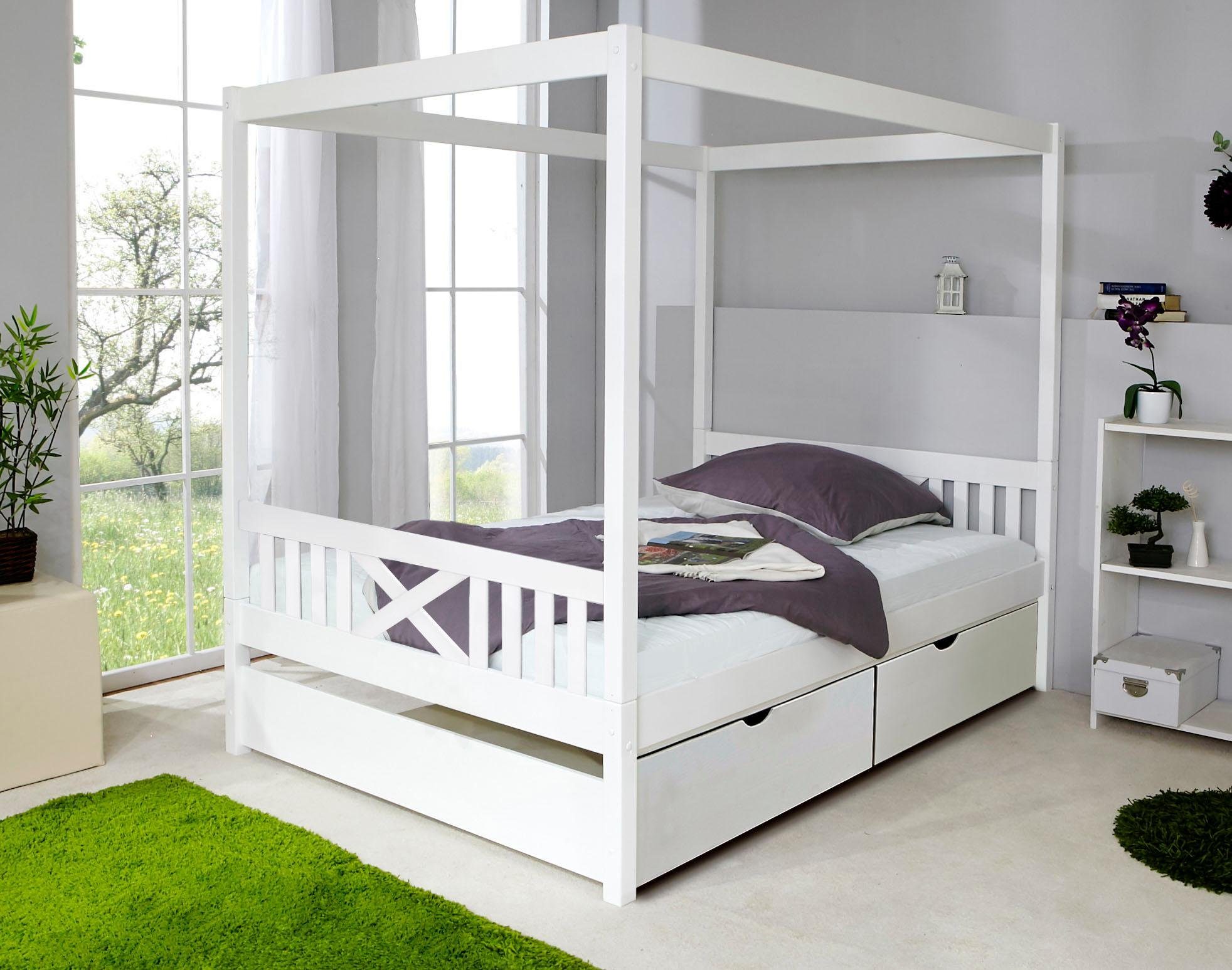 Ticaa Himmelbett Lino, Himmelbett, inkl. Schubkasten und Rollrost