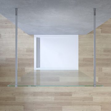 AQUALAVOS Duschwand Walk in Duschwand Glas freistehend Duschkabine mit Stabilisationsbügel, Einscheiben-Sicherheitsglas (ESG) 8 mm