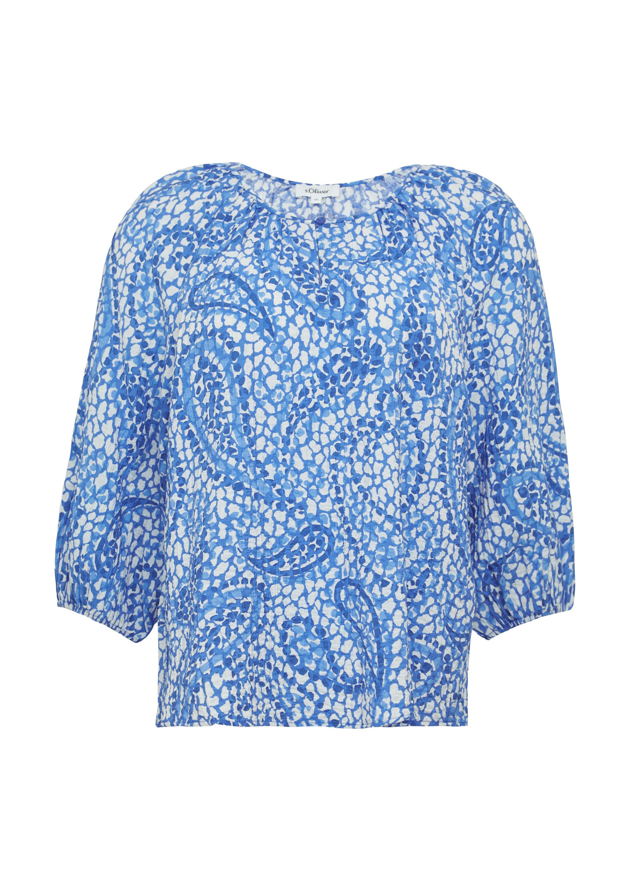 s.Oliver Kurzarmbluse Bluse Strukturierte Relaxed-Fit-Bluse mit Raffungen und Raglanärmeln