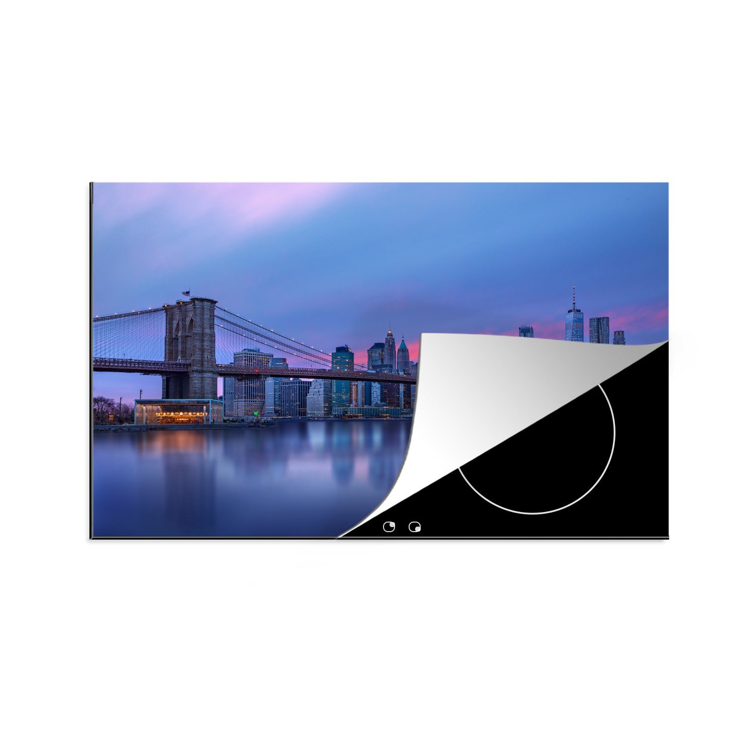MuchoWow Herdblende-/Abdeckplatte New York hinter der Brooklyn Bridge, Vinyl, (1 tlg), 81x52 cm, Induktionskochfeld Schutz für die küche, Ceranfeldabdeckung