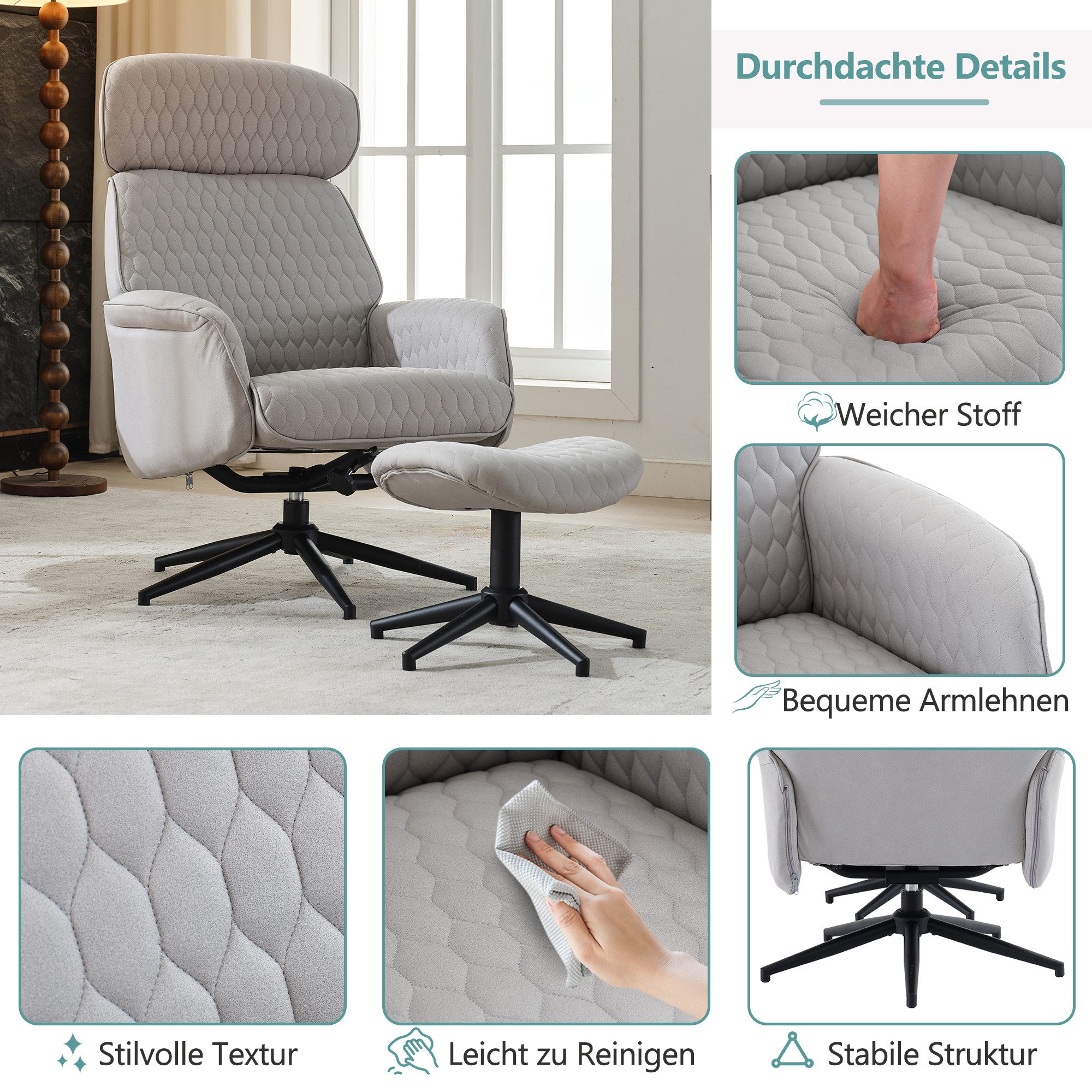 OKWISH Relaxsessel 360°-Drehsessel (Loungesessel,Beistellstuhl, Ruhesessel, günstig online kaufen