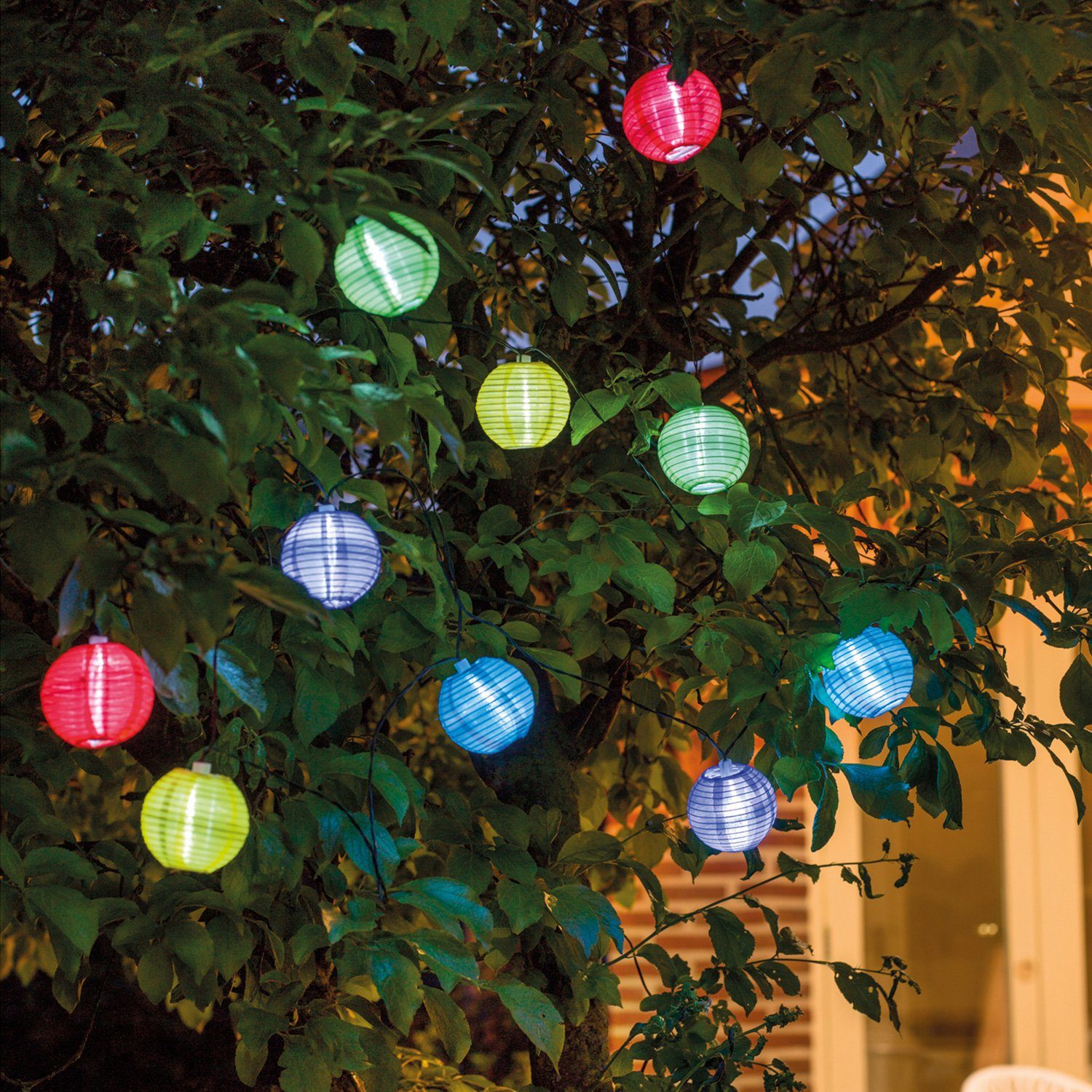 3,9m, Balkon Lampions LED-Lichterkette LED 10 Lampion bunte Lichterkette Garten Solar 10-flammig MARELIDA