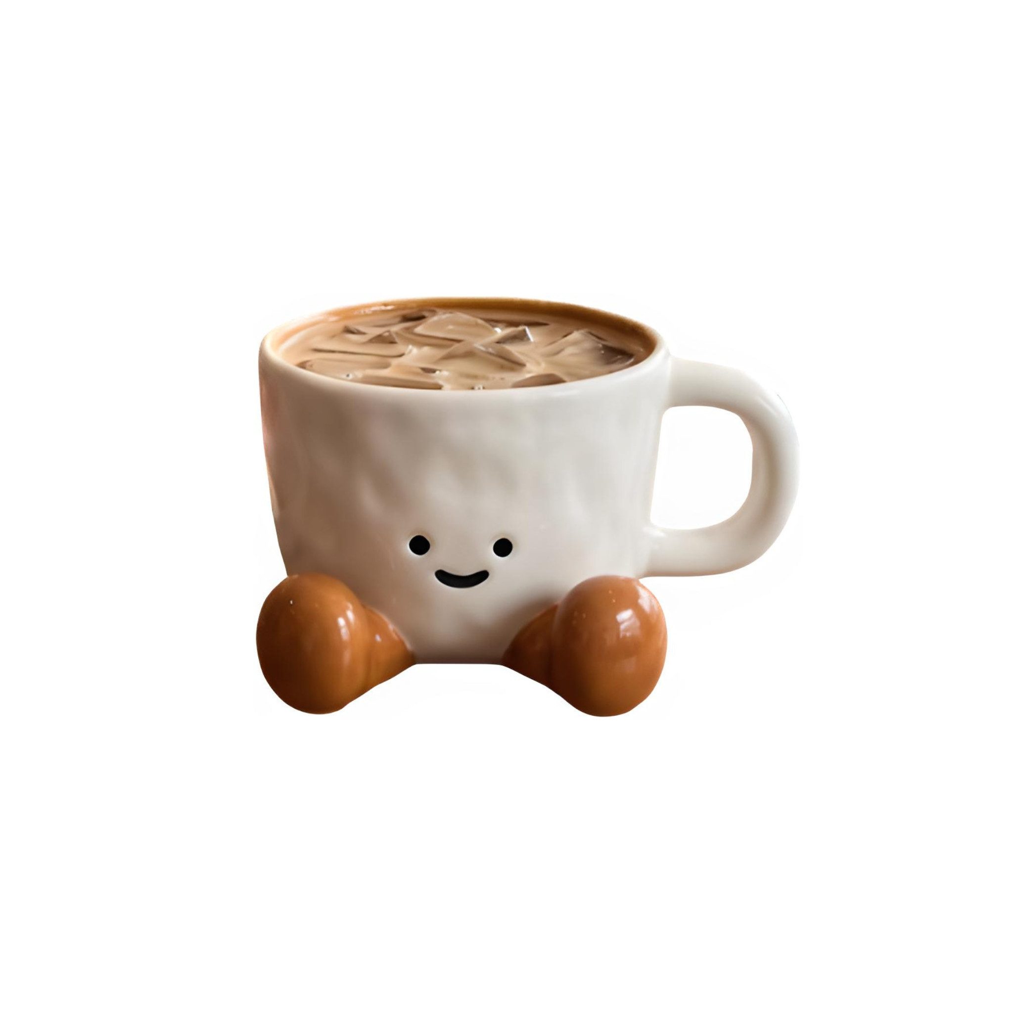 Norvéa Home Tasse Keramik Tasse 350 ml mit Füßen Smile Kaffeebecher Kawaii Becher, Tasse mit Füßen, 350 ml, Kaffeebecher mit Henkel, Kawaii Design