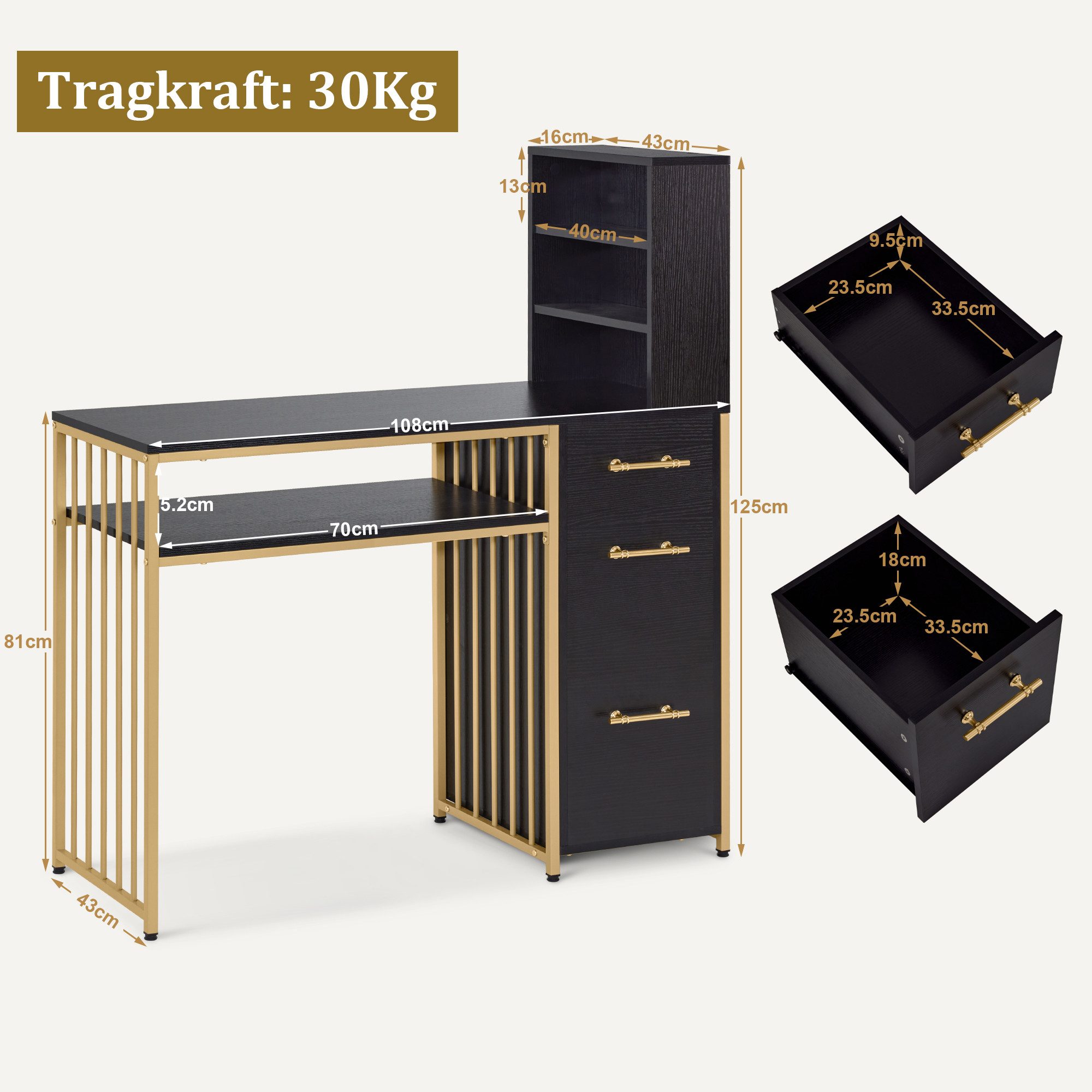MCombo Schreibtisch M MCombo Schreibtisch Manikürtisch Computertisch Holz 2420, 3 Schubladen, mit Regal