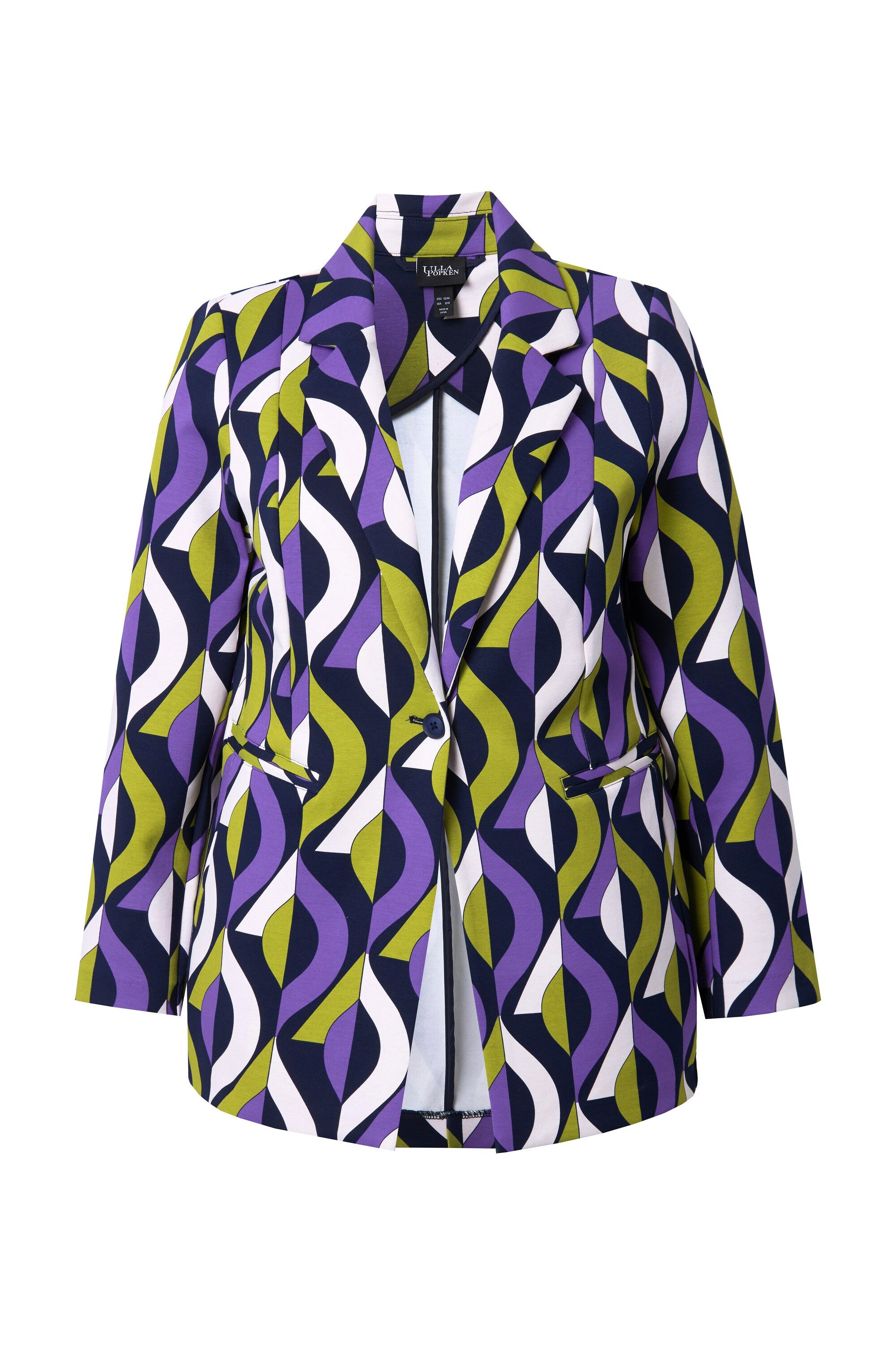 Ulla Popken Jerseyblazer Punto-Blazer grafisches Muster Reverskragen günstig online kaufen