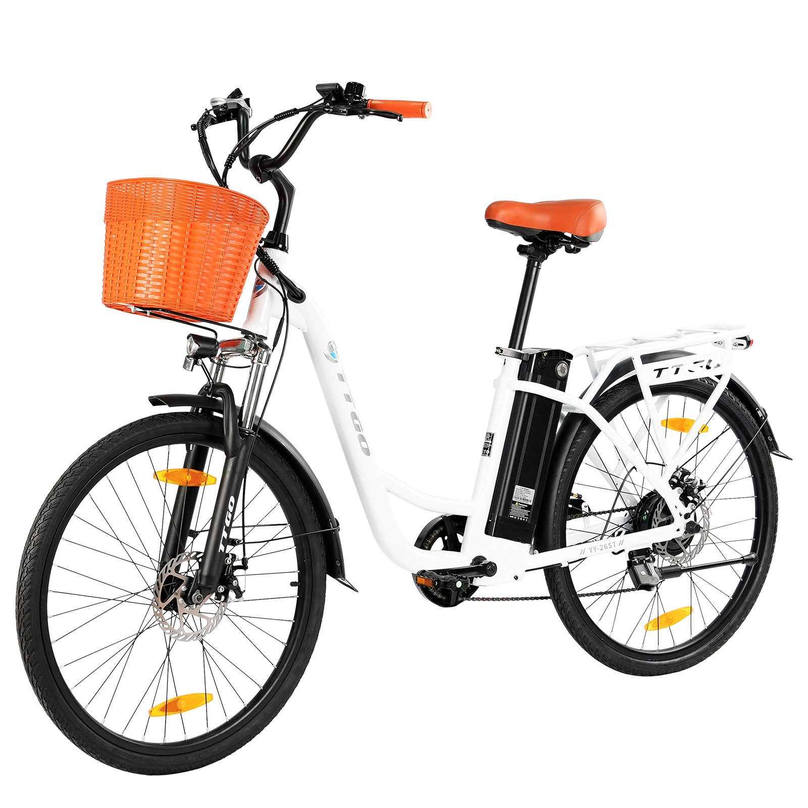 TTGO E-Bike Cityrad 26 Zoll, Elektrofahrrad, für Damen und Herren 522Wh max.75km Pedelec, 6 Gang, Kettenschaltung, Heckmotor, 522 Wh, (5 Stufen, Pedelec, bis zu 125kg, für ca. 160–185cm), E-bikes, Frontkorb, Gepäckträger, Elektrofahrrad für Damen Herren