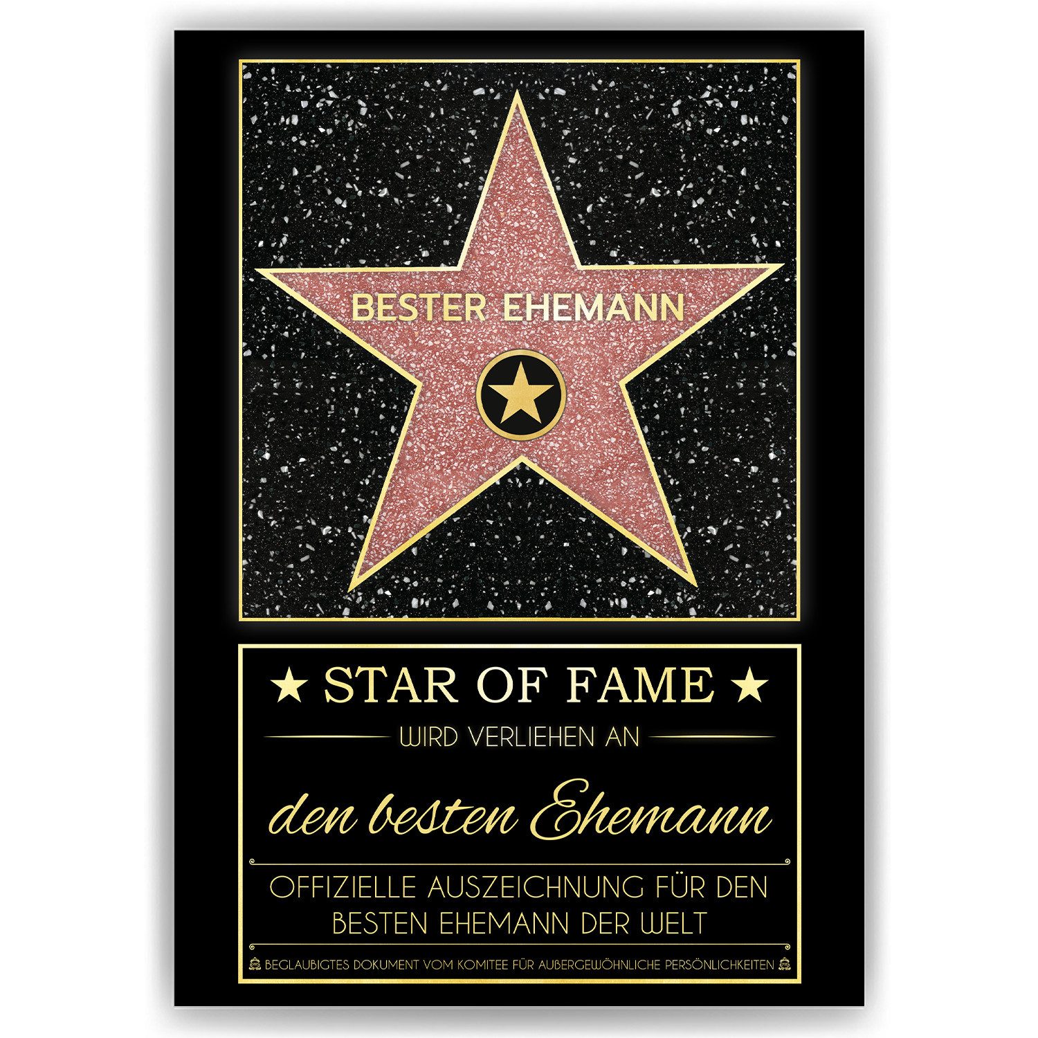 Tigerlino Poster Bester Ehemann Hollywood Stern Urkunde Geburtstag Hochzeitstag