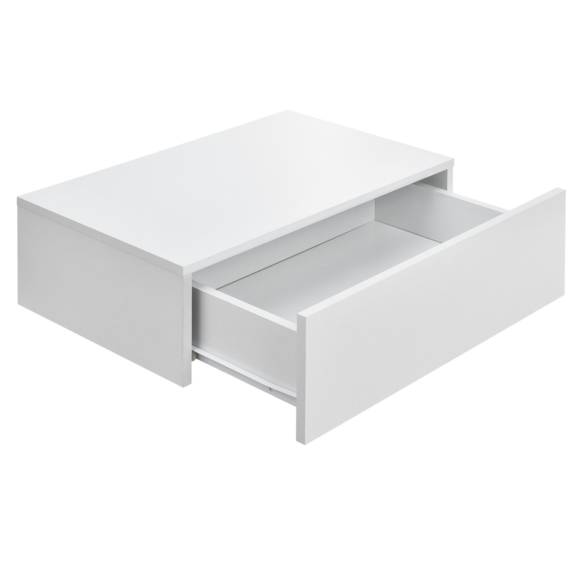 »Elverum« matt Wandregal, mit Nachttisch weiß Schublade Weiß, matt en.casa