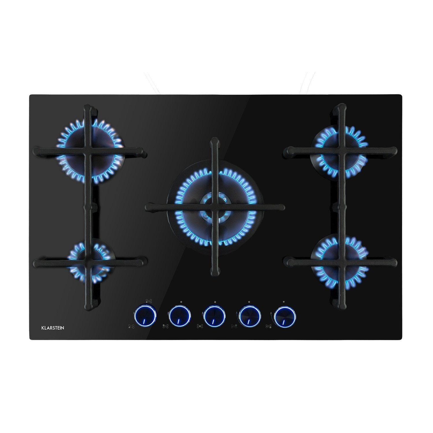 Klarstein Gas-Kochfeld Illuminosa 5, Gaskochfeld 5-flammig Sabaf-Brenner Glaskeramik
