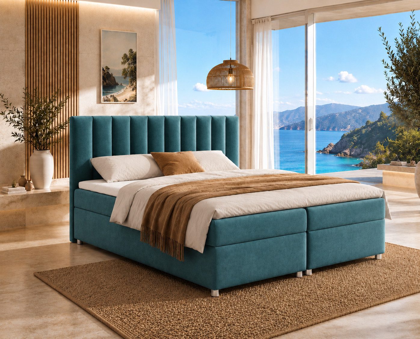 Best for Home Boxspringbett Trinity K-10 mit zwei Bettkästen & 7-Zonen Komfort-Topper (Doppelbett mit Stauraum, Federkernmatratze, gepolstertes Kopfteil, Doppelbett versch. Größen, 140x200 160x200 180x200 200x200 cm), Handwerksqualität, TOP Preis-Leistung