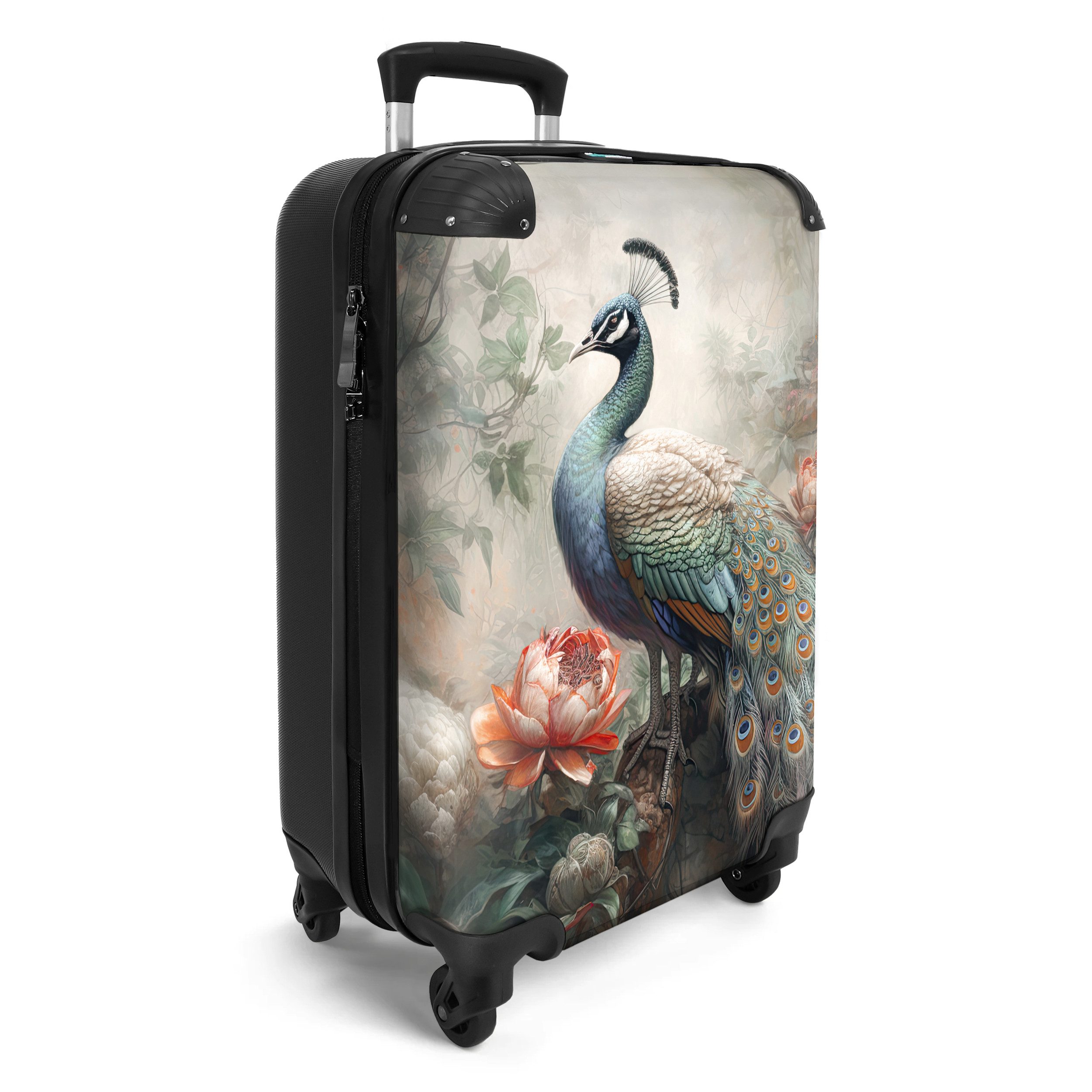 NoBoringSuitcases.com© Hartschalen-Trolley Pfau - Pfauenfedern - günstig online kaufen