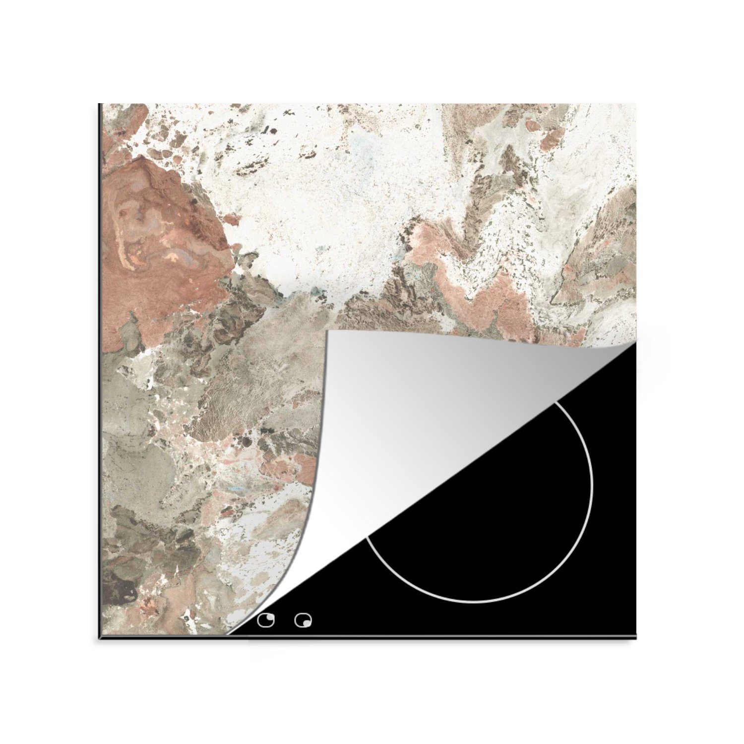 MuchoWow Herdblende-/Abdeckplatte Weiß - Kristalle - Granit, Vinyl, (1 tlg), 78x78 cm, Ceranfeldabdeckung, Arbeitsplatte für küche
