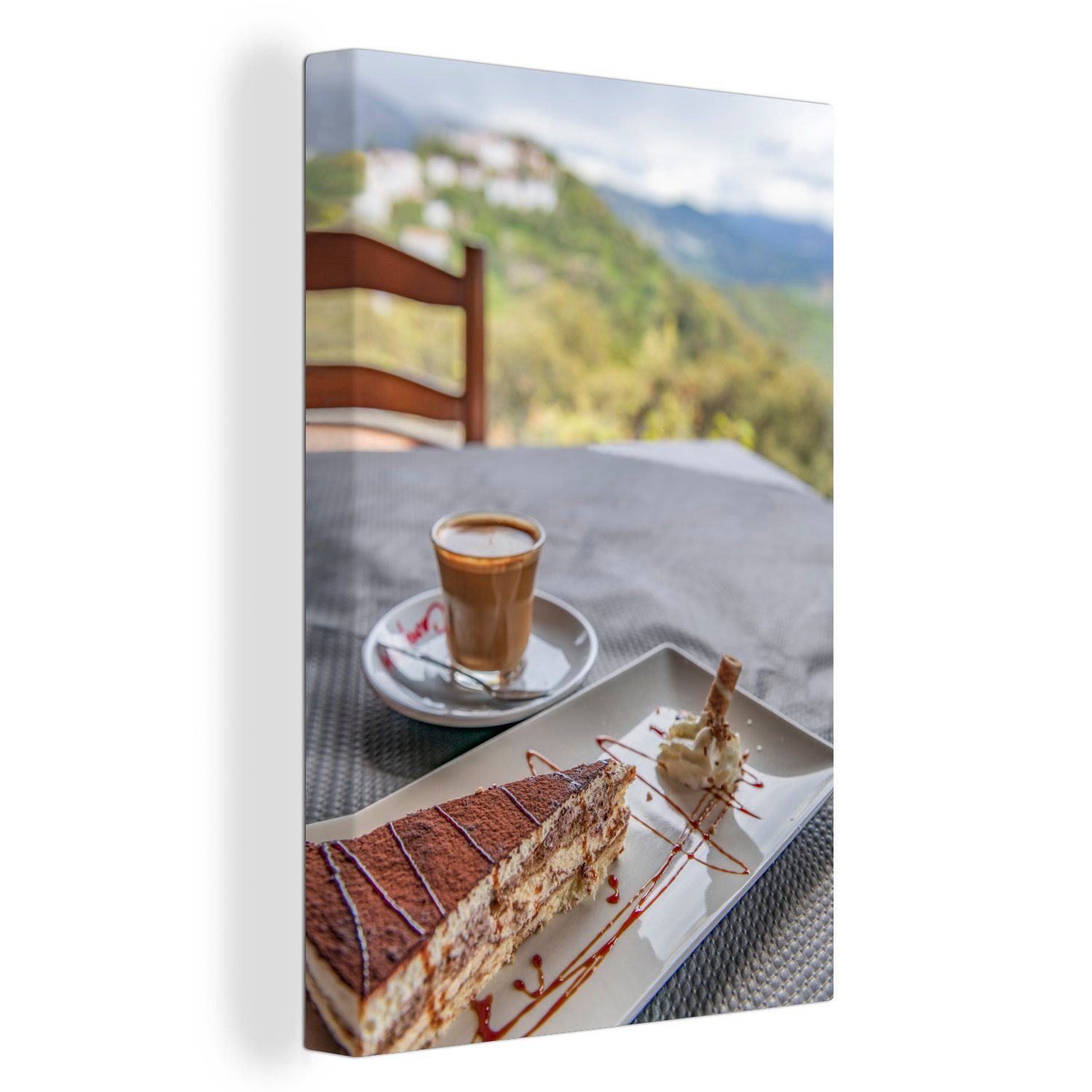 cm bespannt (1 inkl. zubereitetes Tiramisu-Dessert, OneMillionCanvasses® Blick ein Zackenaufhänger, Gemälde, St), auf fertig sauber von oben Leinwandbild 20x30 Leinwandbild