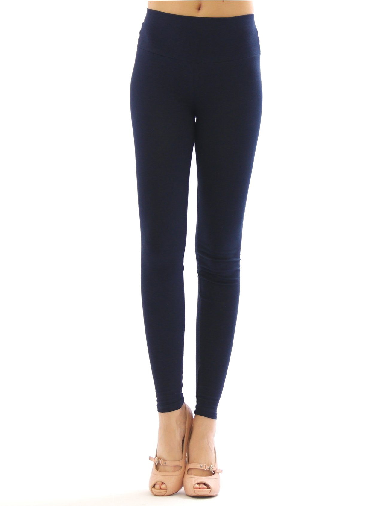 SYS Leggings Damen Leggings lang blickdicht Dunkelblau hoher Baumwolle Bund