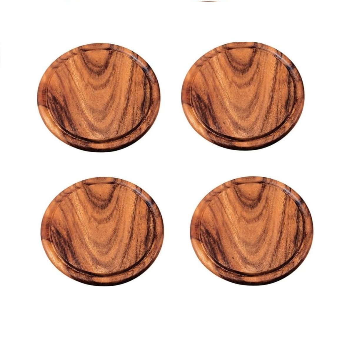 Kesper Frühstücksbrett Runde Fleischteller mit Saftrille, 4er Pack, 25 cm ø, Akazienholz, Akazie, Ideal als Frühstücksbrettchen oder Essbrett