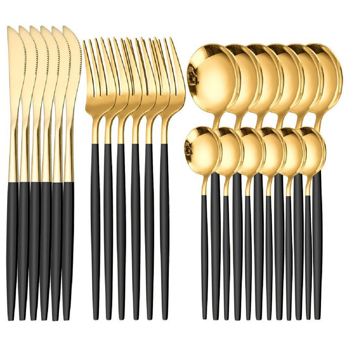 Cheffinger Besteck-Set Gold 6 Personen 24-tlg Edelstahl Essbesteck Besteck Set (24-tlg)