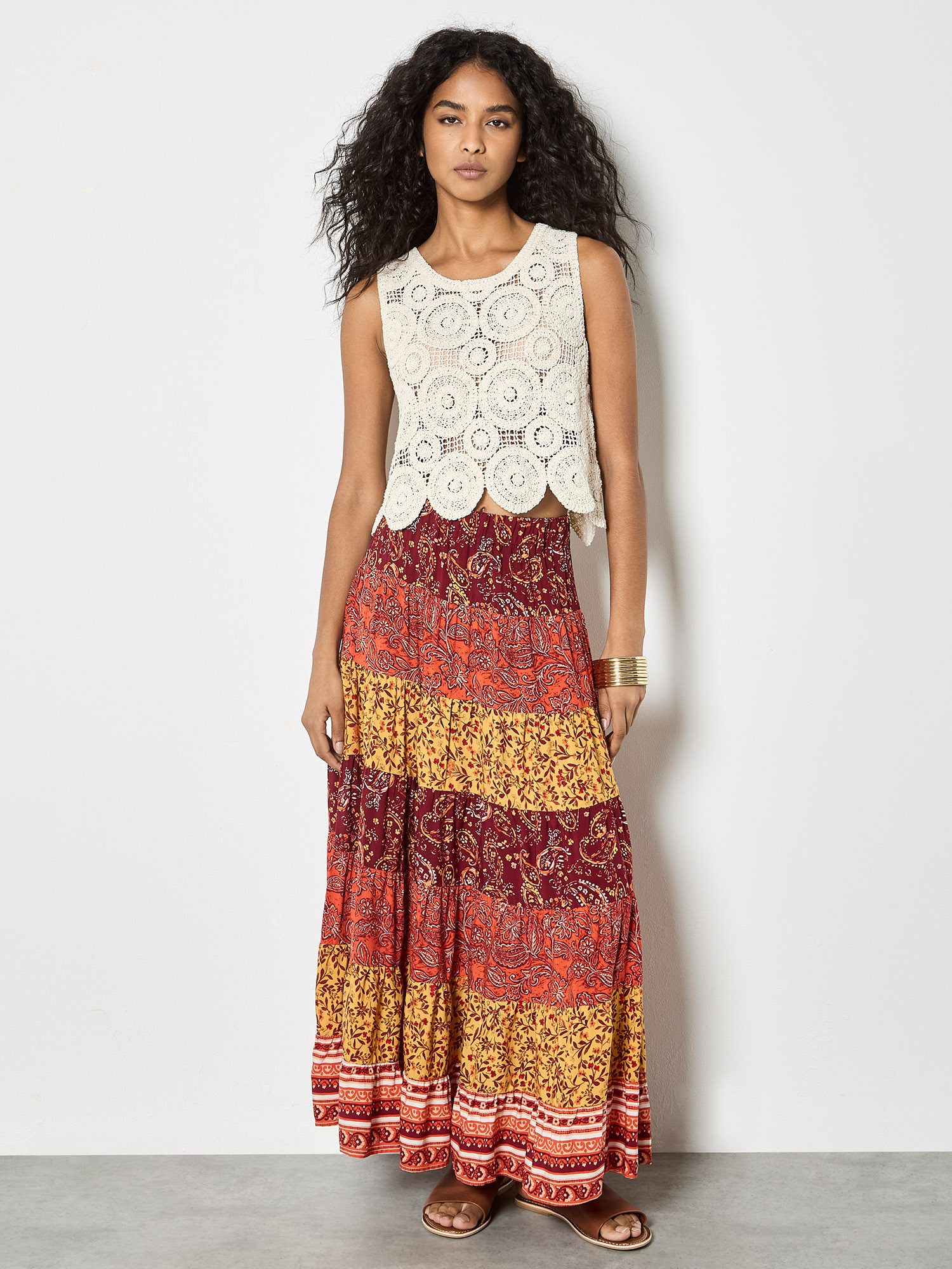 Apricot Maxirock Maxirock mit Patchwork-Print und Stufen Gemustert günstig online kaufen