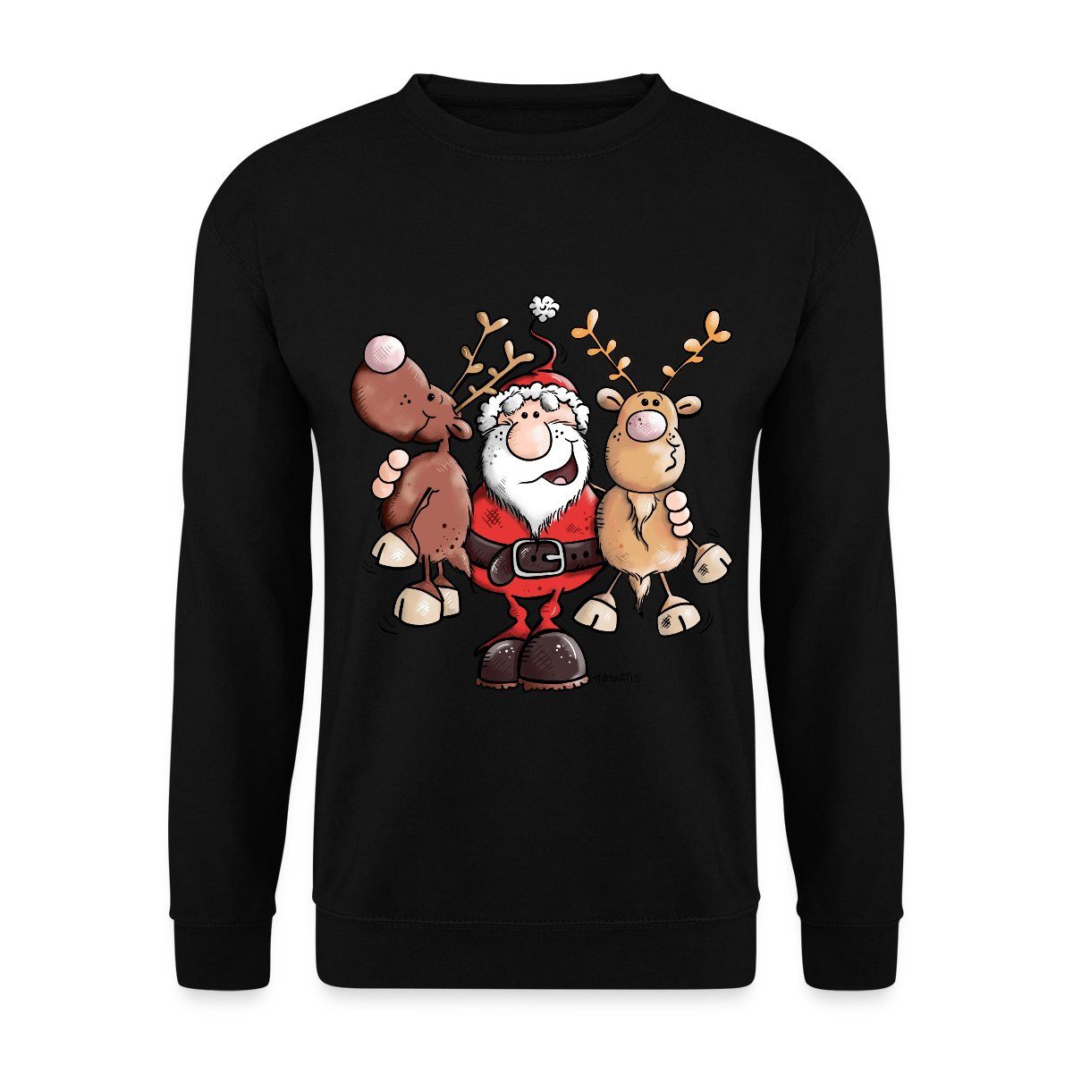 Spreadshirt Sweatshirt Fröhlicher Weihnachtsmann Mit Rentieren Cartoon Stil günstig online kaufen