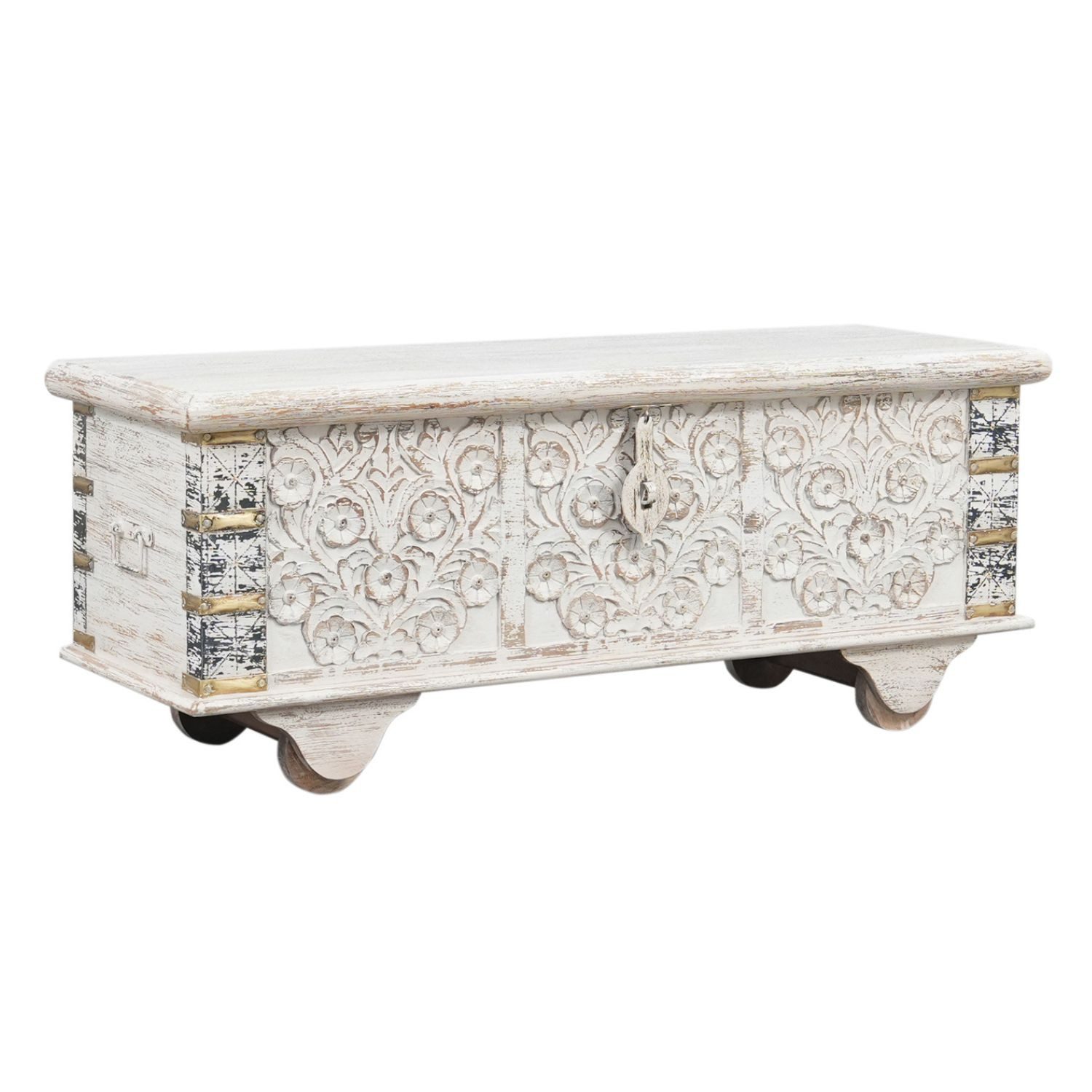 Marrakesch Orient & Mediterran Interior Truhe Massivholz-Truhe Daher handgefertigte Möbel Sitztruhe Betttruhe 116 cm (1 St), Handarbeit