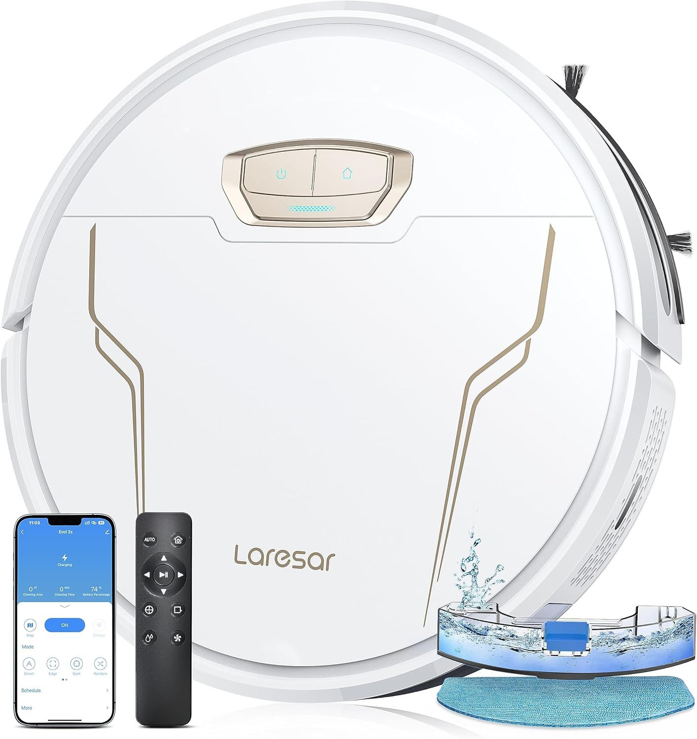Laresar Wischroboter Evol 3s, beutellos, 4000Pa, 150 Min Laufzeit & 3in1 Reinigung mit App-Steuerung