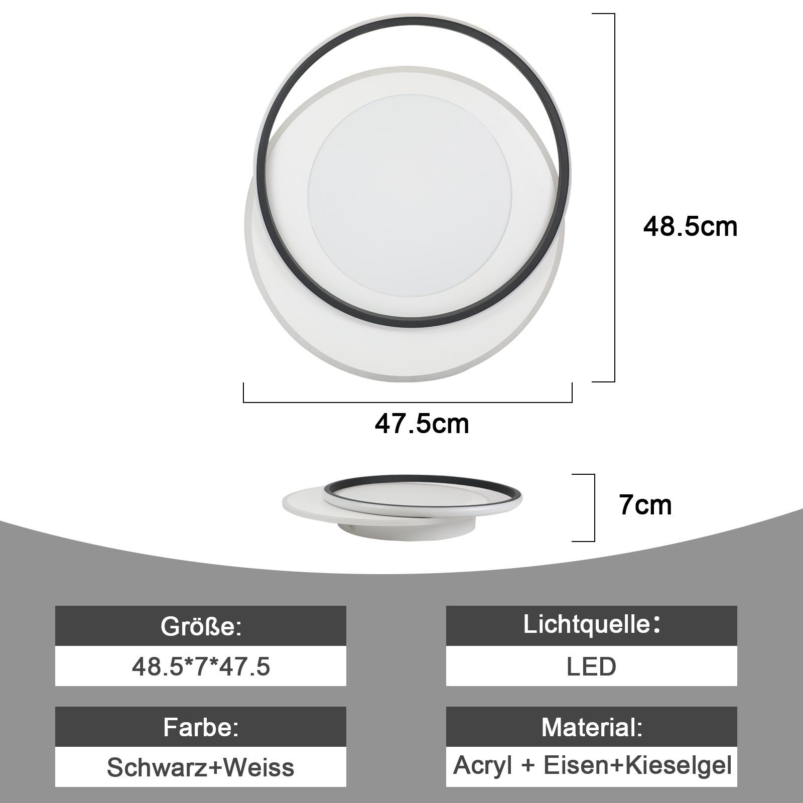 Moderne Weiß Fernbedienung, Ring mit Design ‎Energieeffizient, Schwarz Dimmbare Deckenleuchte Nettlife LED Schwarz Dimmbar 48cm timer, +Weiß