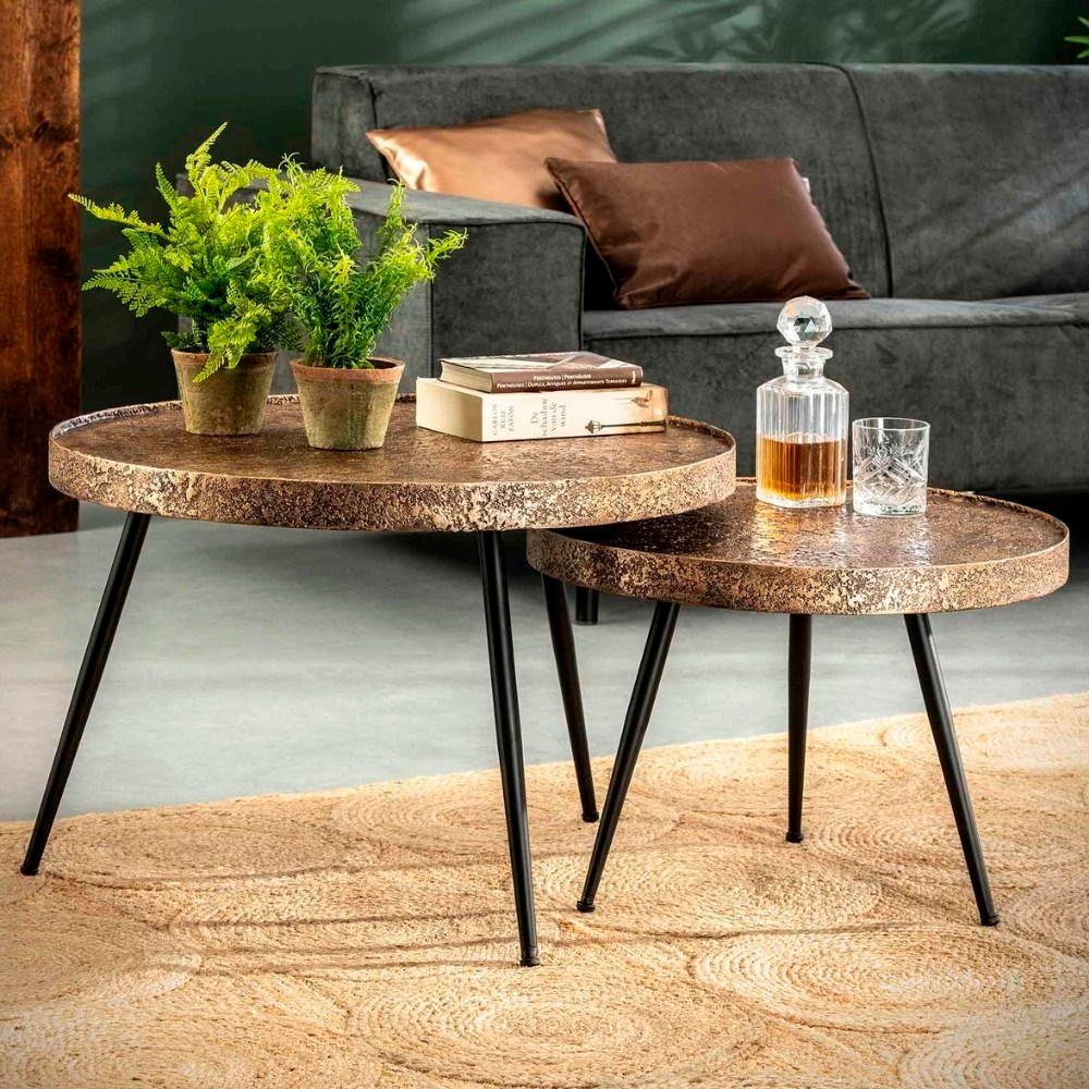 RINGO-Living Beistelltisch Massivholz Couchtisch Alaula in Bronze-matt und Schwarz-matt, Möbel goldfarben