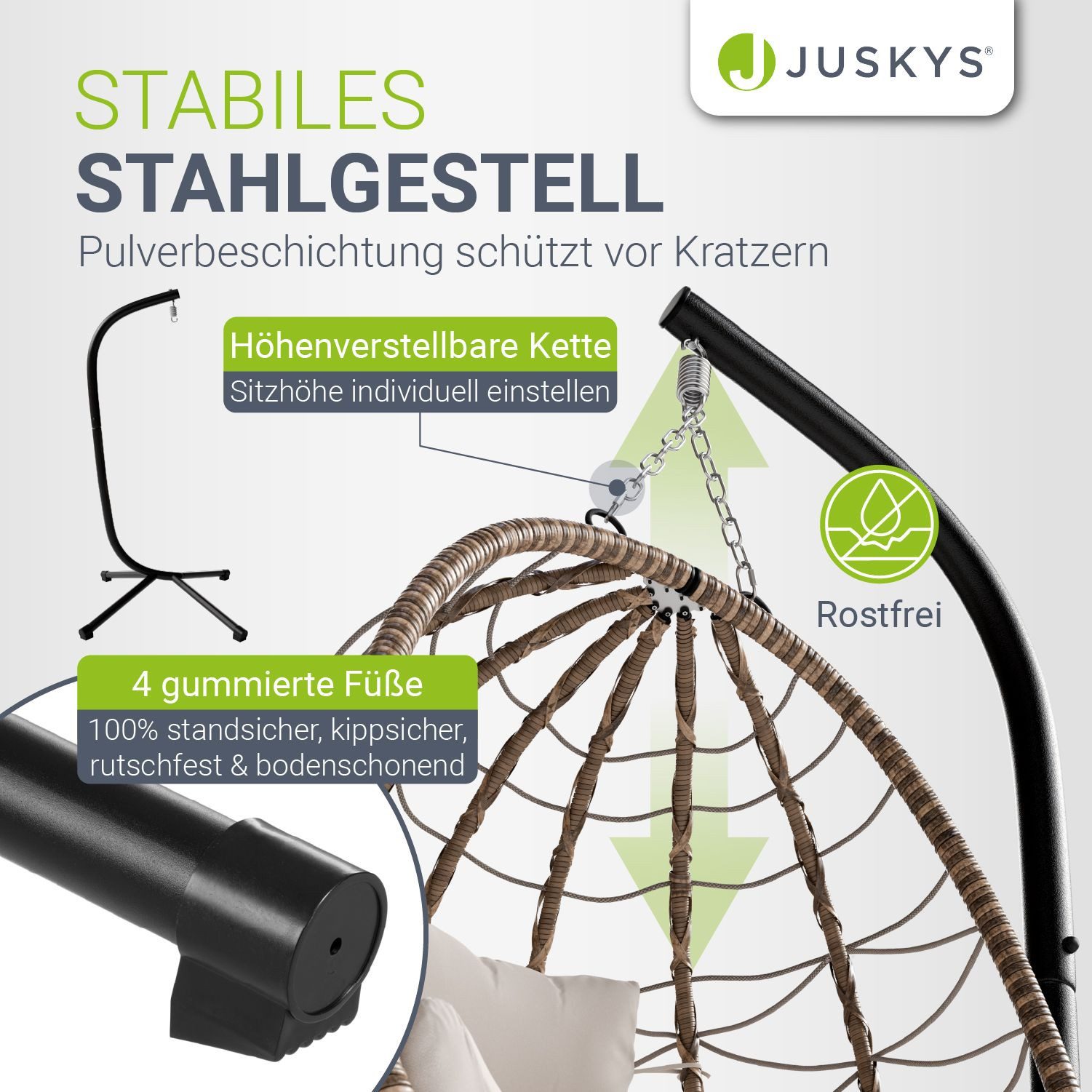 Juskys Hängesessel Aria, höhenverstellbar, weiche Sitzpolster, platzsparend, faltbar