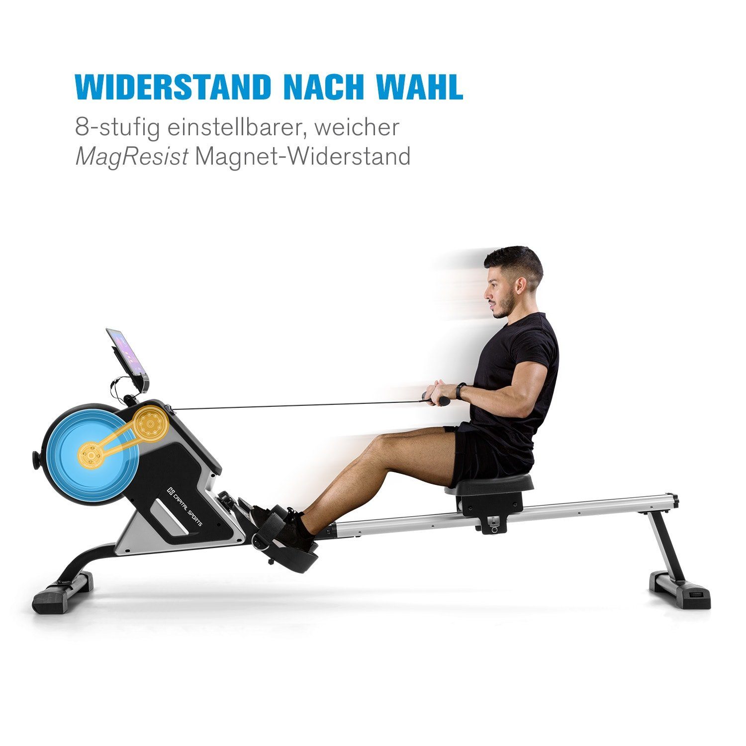 105cm M1 Sport Zuhause Machine 8 Fitnessgerät Trainingsgerät Capital Rudergerät Sports Aluminium, Rudermaschine Sportgerät Stufen Rowing Magnetrudergerät für LC-Display Stream