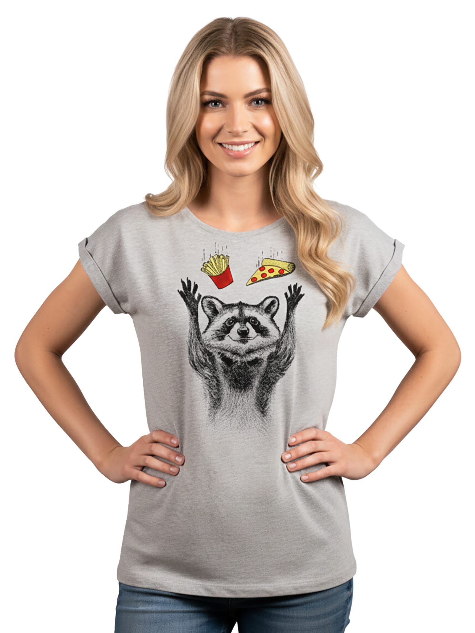 MAKAYA Print-Shirt Damen Waschbär Aufdruck Tunika Top Sommer Lustige Frauen Oberteile große Größen